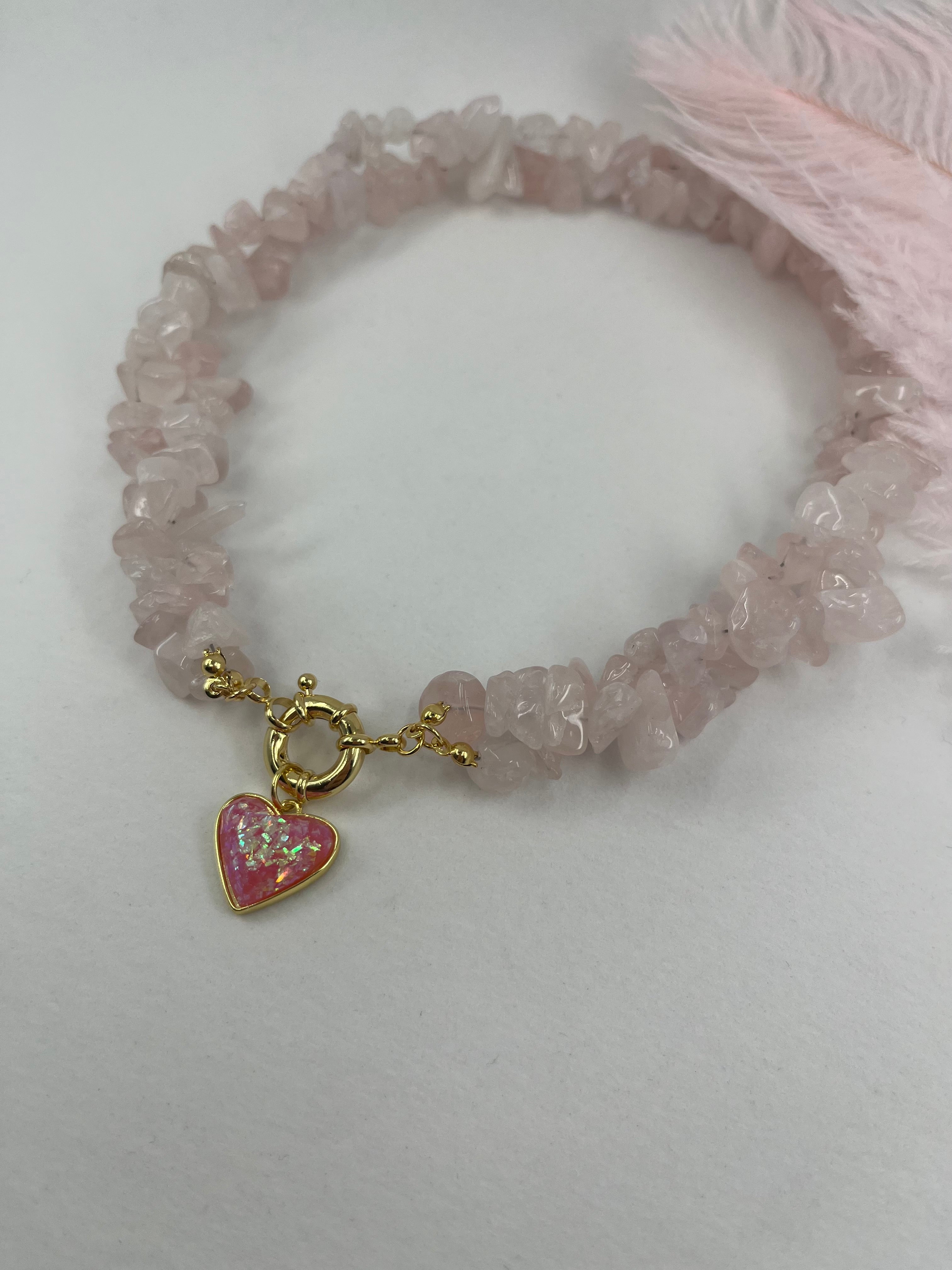 Natural Quartz Necklace with 18k gold Heart pendant