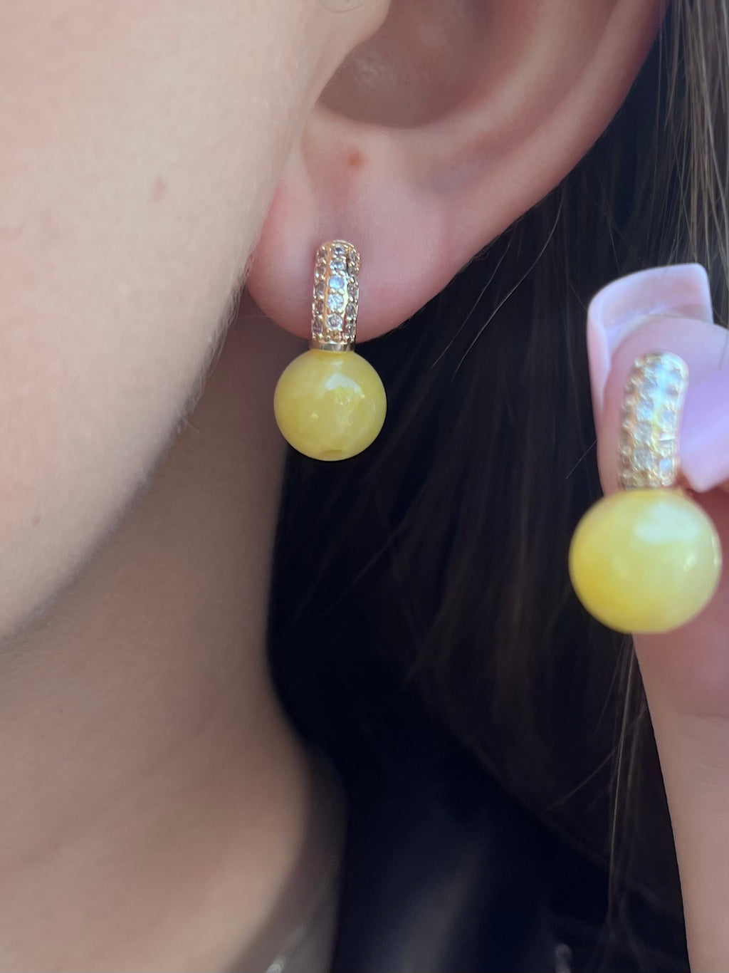 Natural yellow Jade Gold Zirconia Earrings