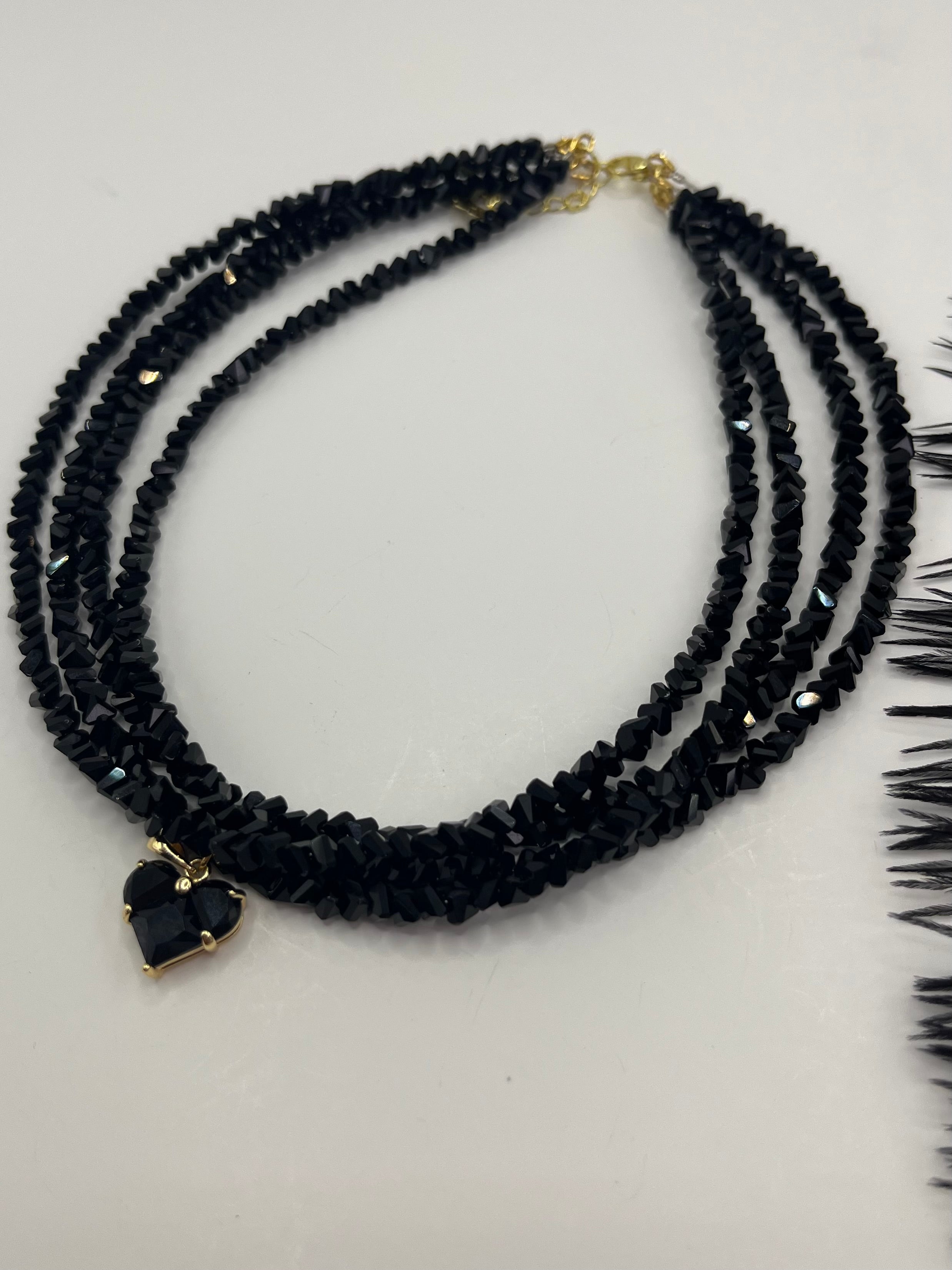 Layered Heart Black Crystal Choker – 18K Gold Plated, Cubic Zirconia, Nickel Free
