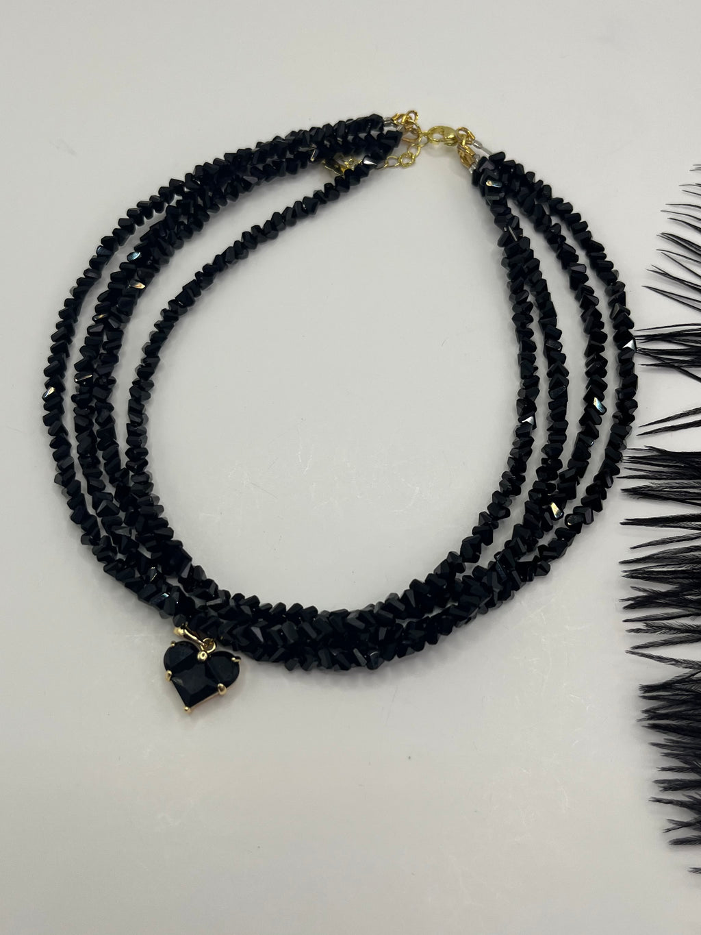 Layered Heart Black Crystal Choker – 18K Gold Plated, Cubic Zirconia, Nickel Free