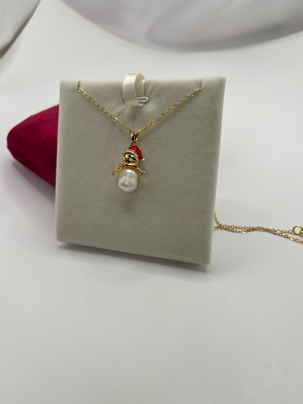 Natural freshwater Pearl Snowman Necklace: 18K Gold Plated Christmas Pendant
, including velvet box