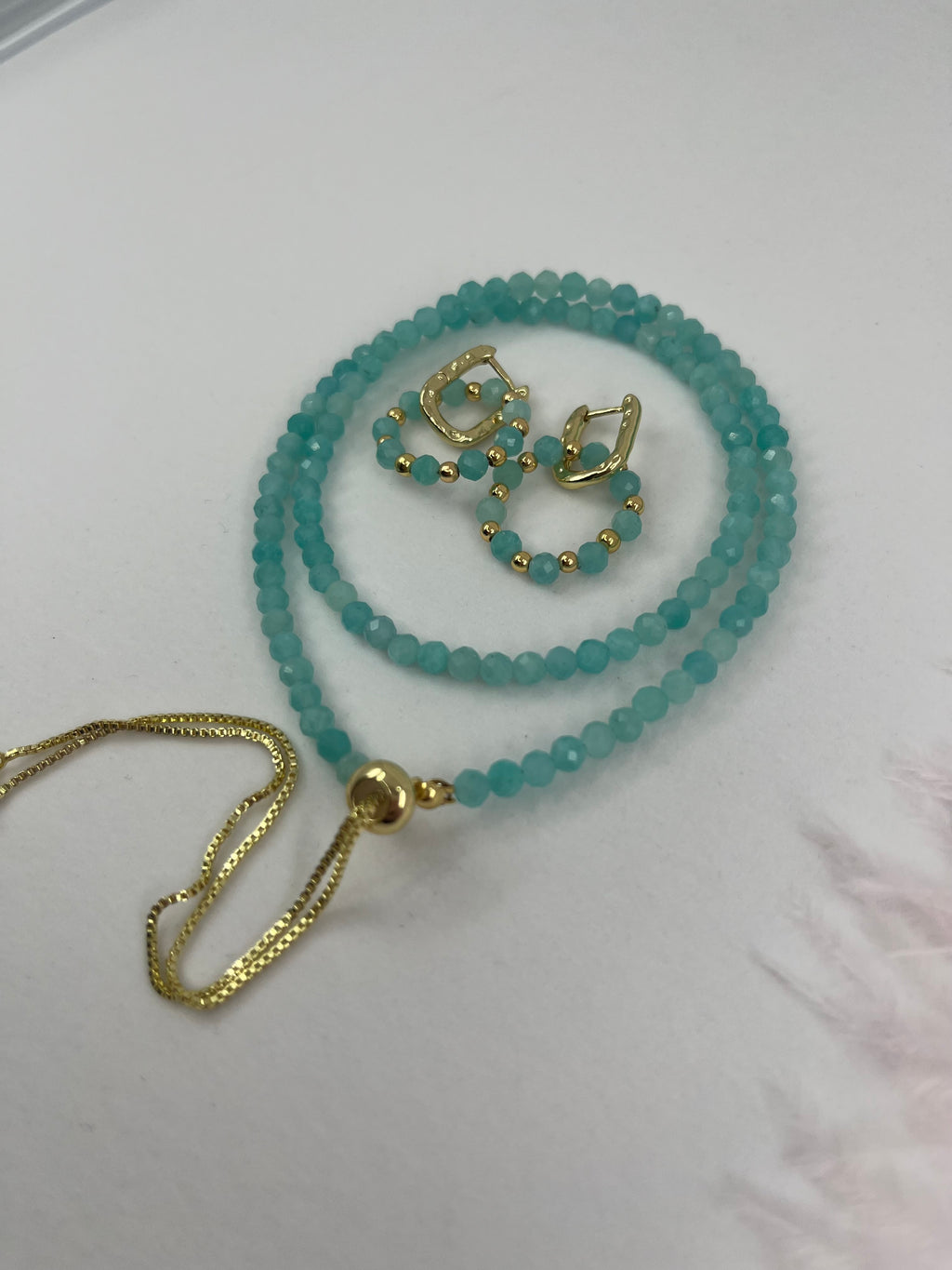Set: Natural Amazonite Y-Necklace & Earrings