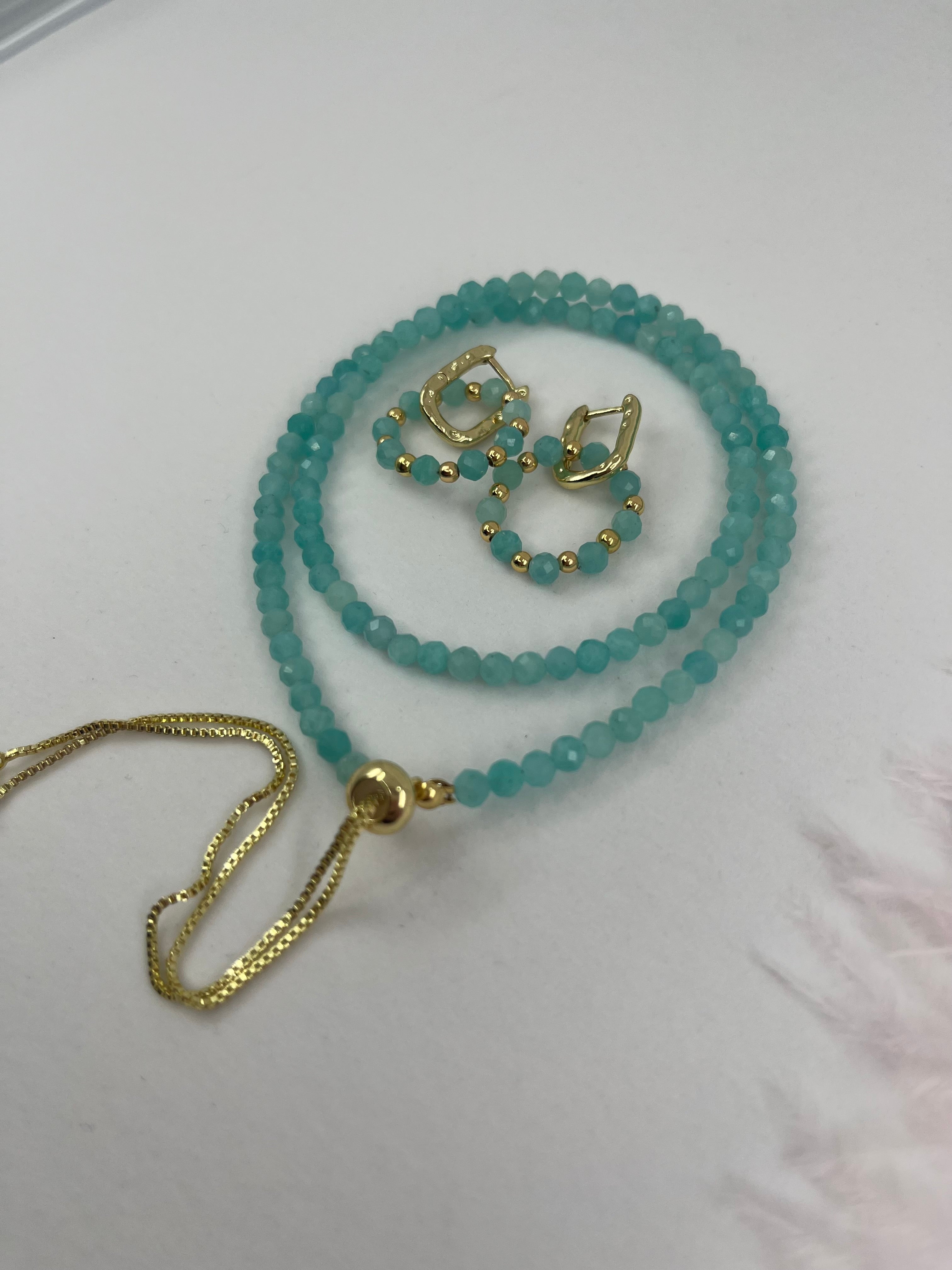 Set: Natural Amazonite Y-Necklace & Earrings