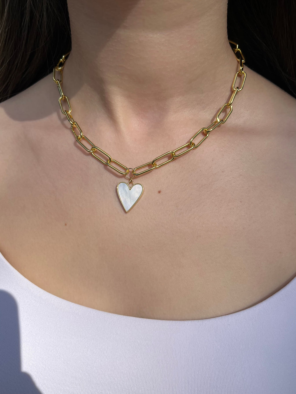 18K Gold Chunky Chain Necklace with heart