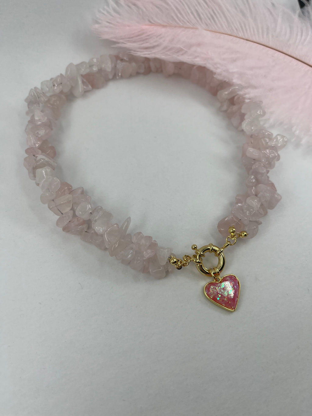 Natural Quartz Necklace with 18k gold Heart pendant