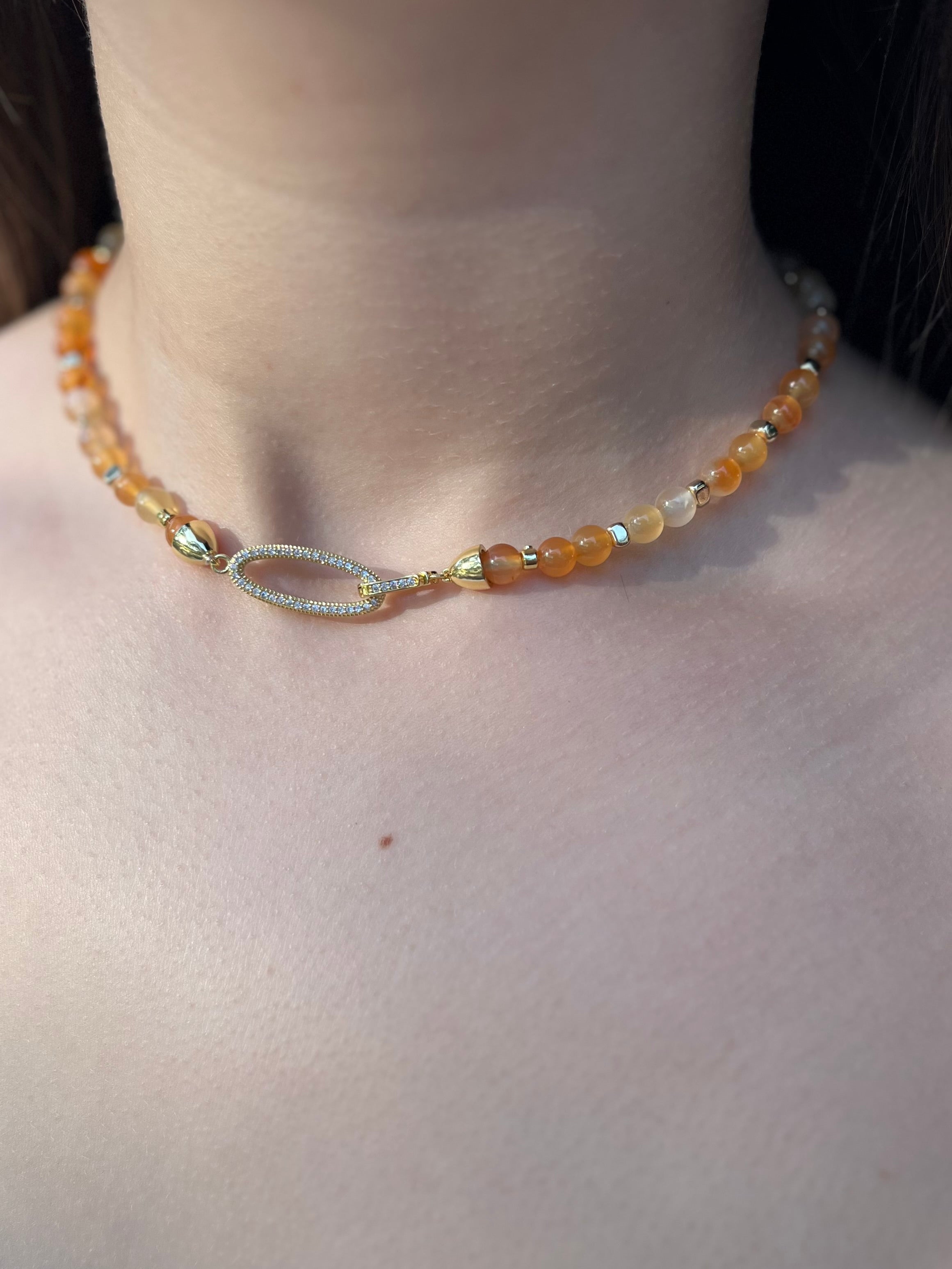 Natural Carnelian Necklace with 18K Gold Clasp