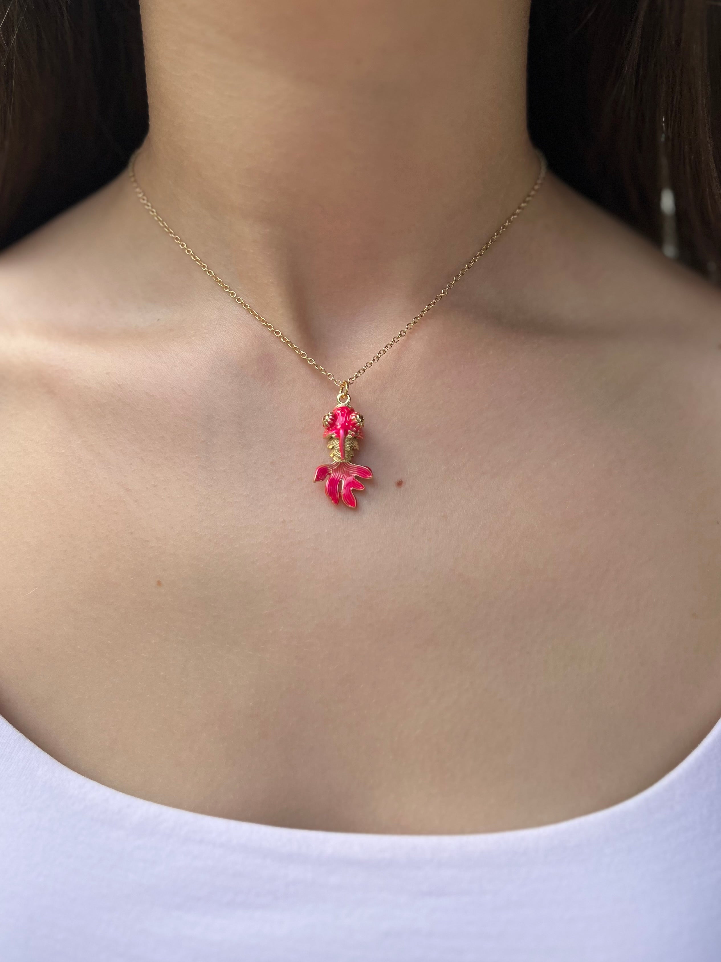 Fish enamel choker necklace, 18k gold plated