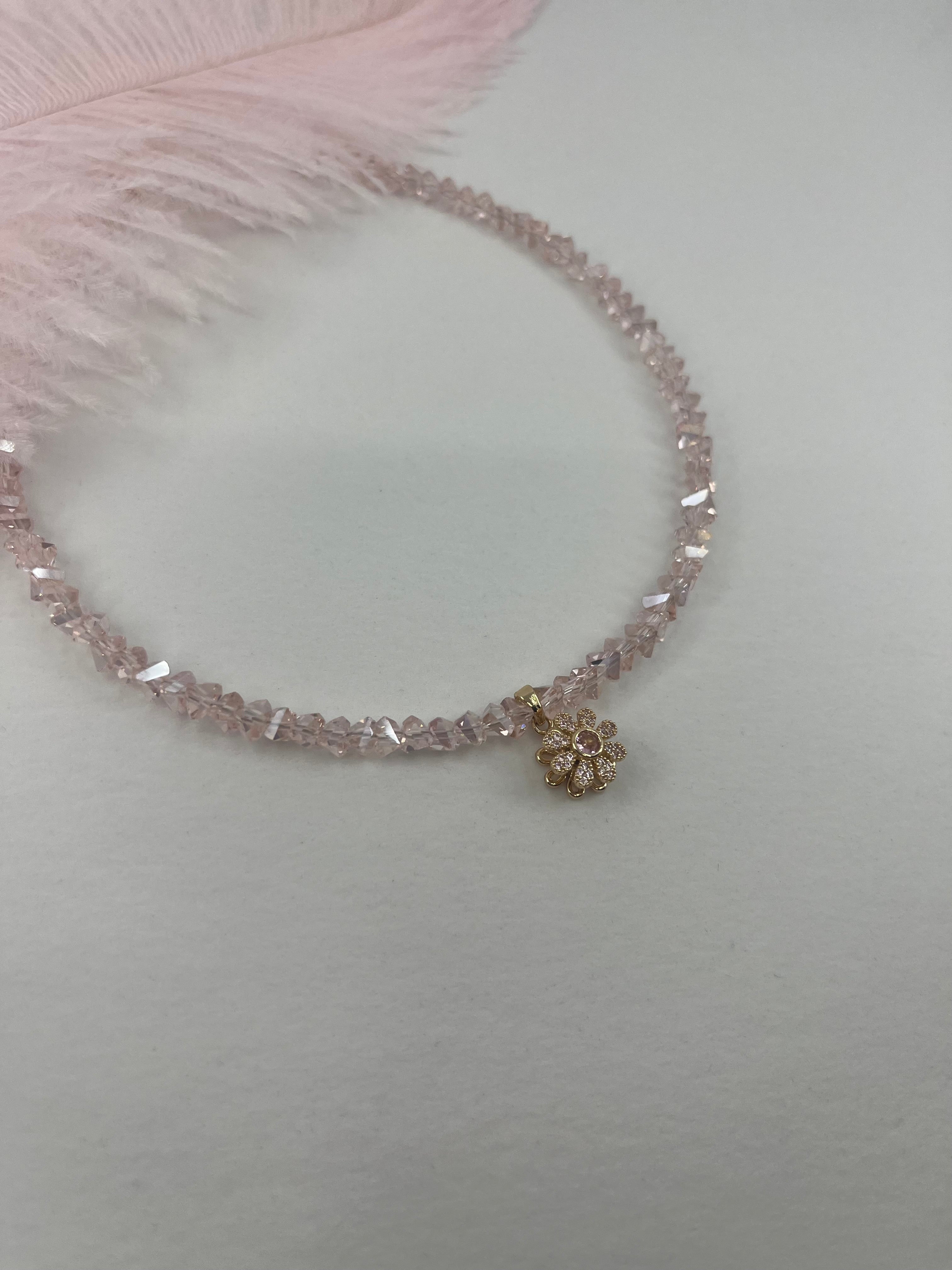 Flower Spinner Crystal Necklace, 18k gold plated