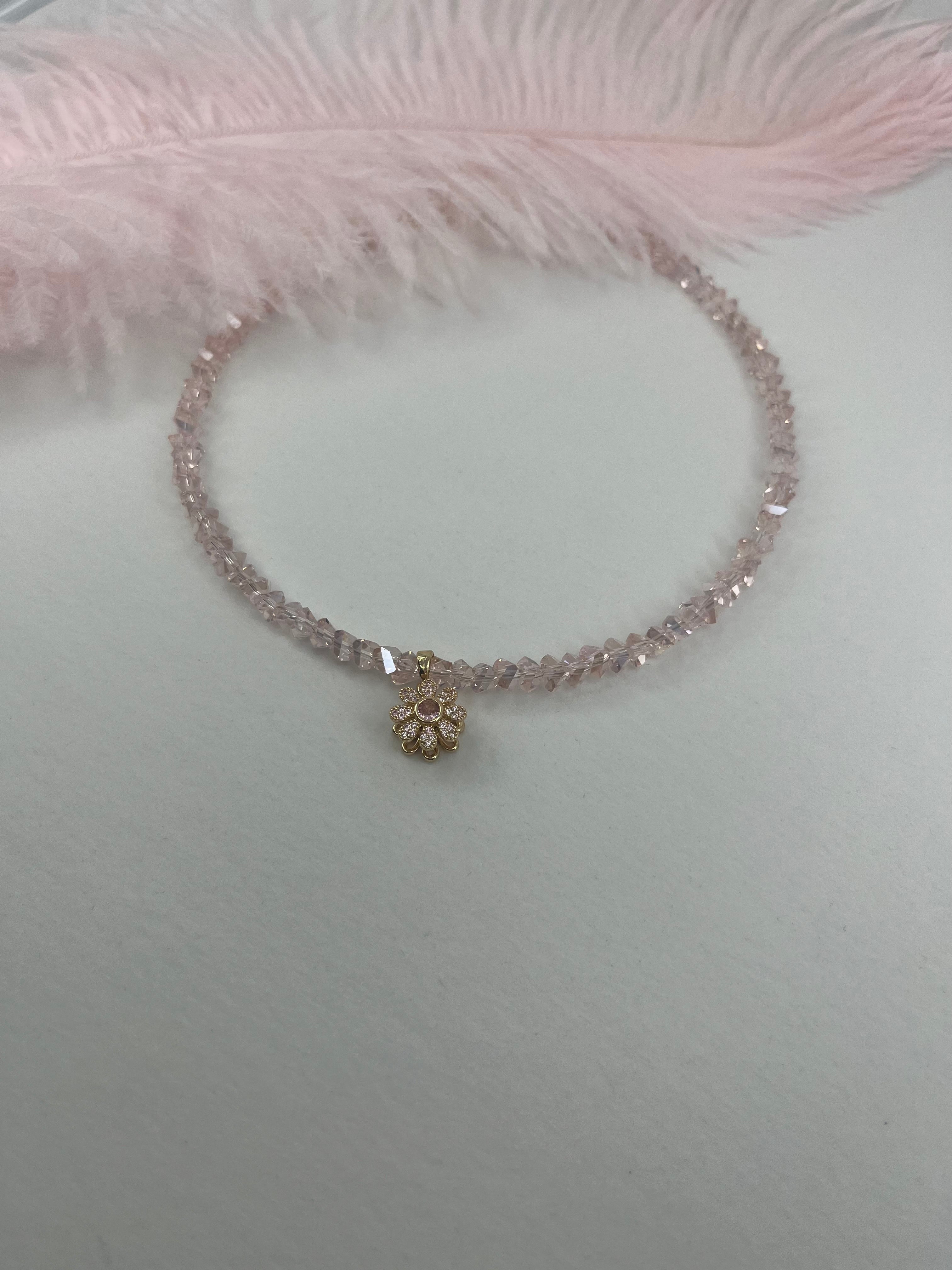 Flower Spinner Crystal Necklace, 18k gold plated