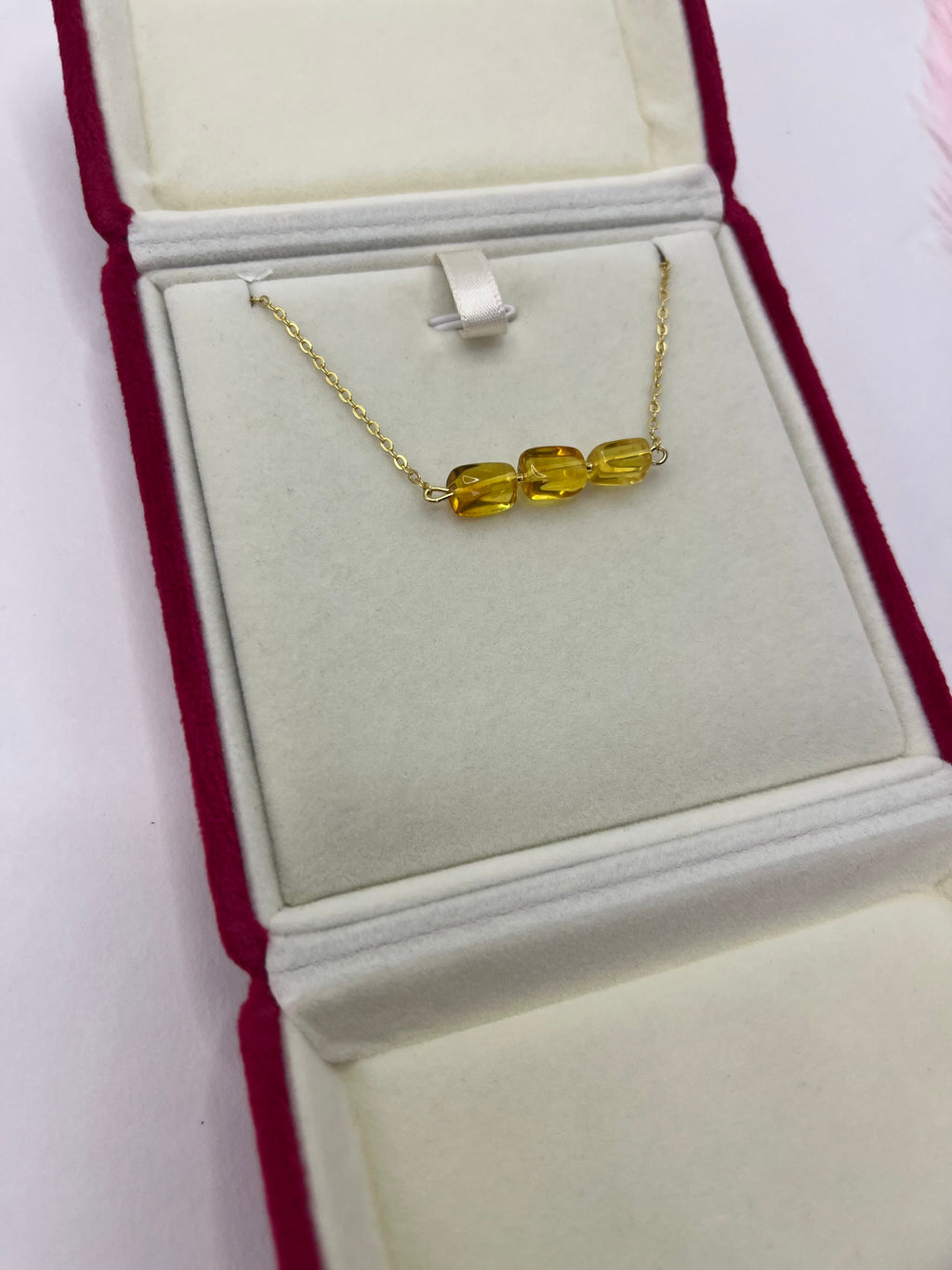 Natural Amber Necklace, chain 18k plated