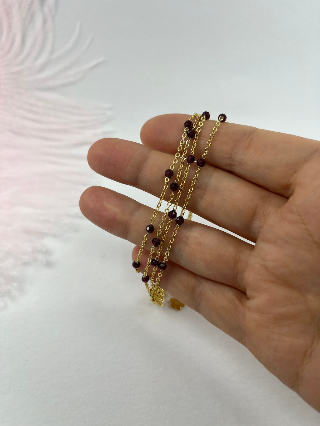 Layered Garnet necklace , 18K gold clasp