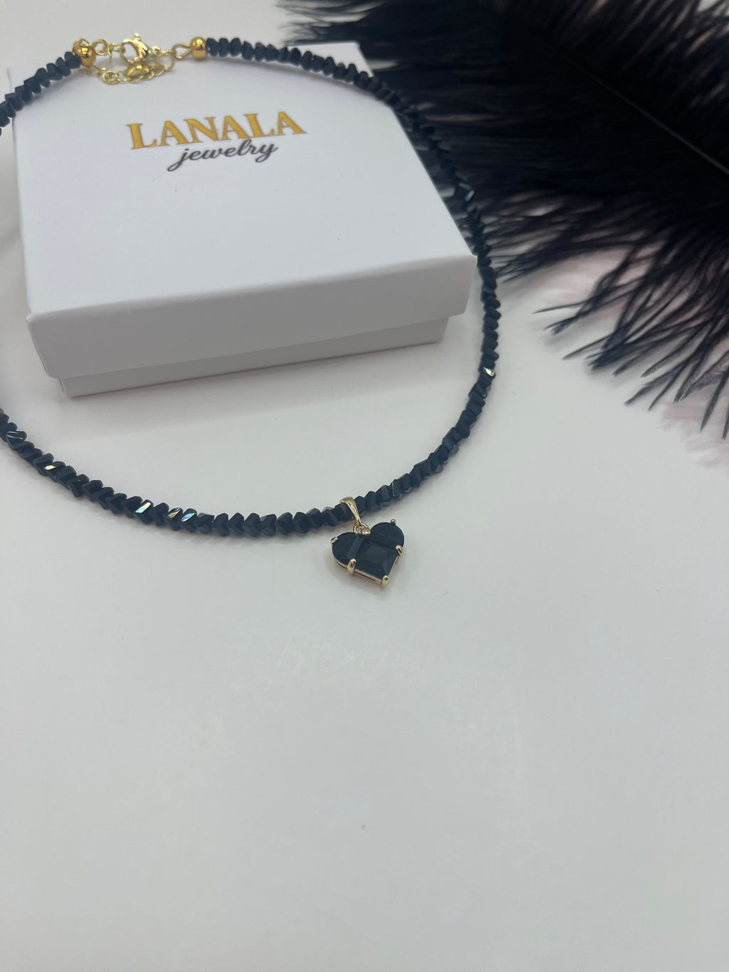 Heart Black Crystal Choker Necklace – 18K Gold Plated, Cubic Zirconia, Nickel Free