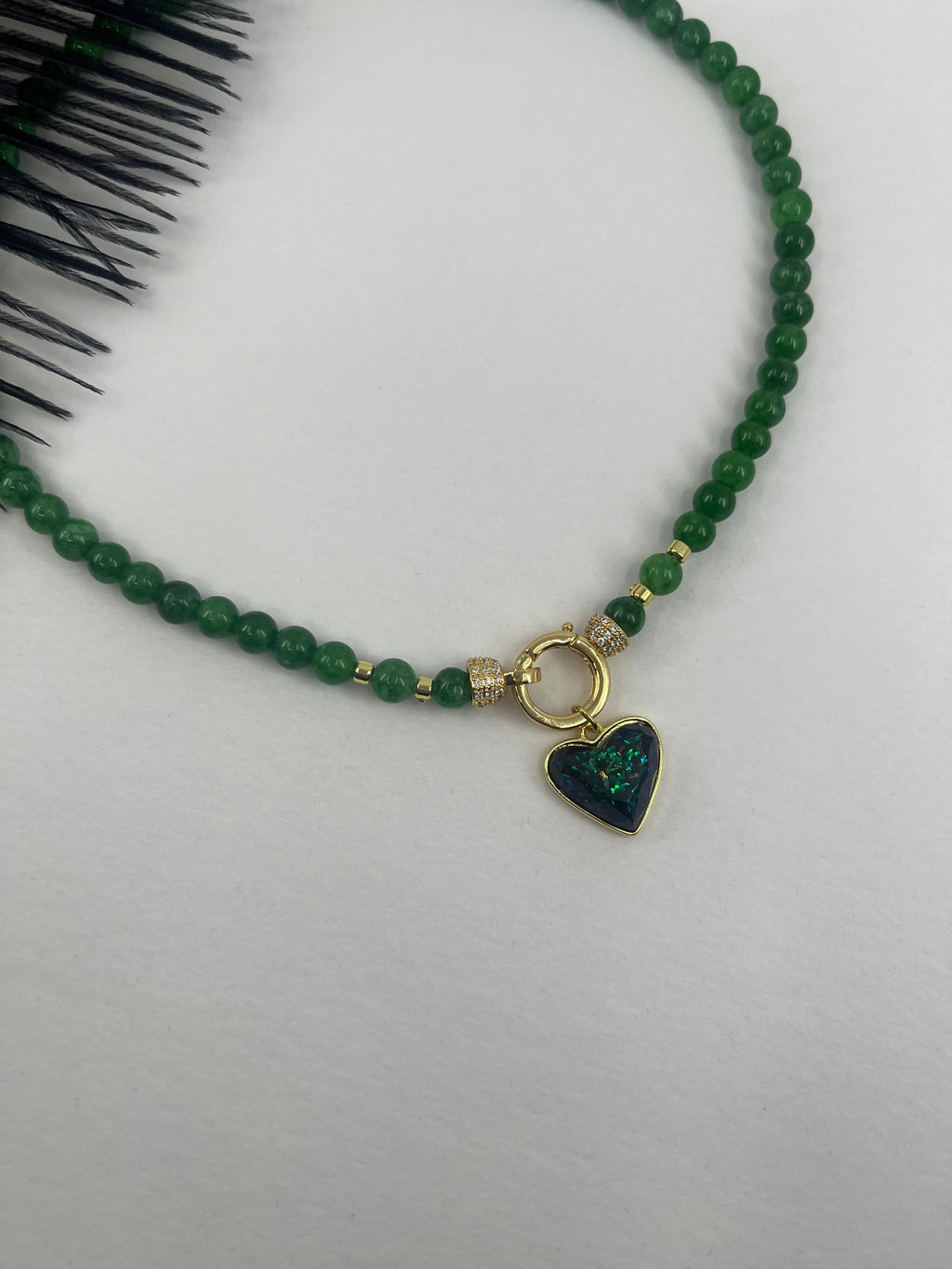 Natural Green Jade Necklace with Heart Pendant