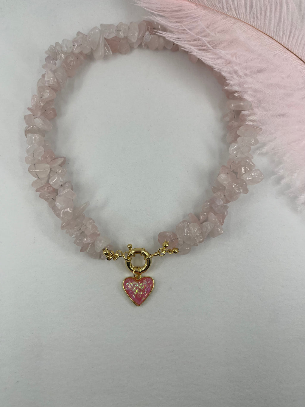 Natural Quartz Necklace with 18k gold Heart pendant