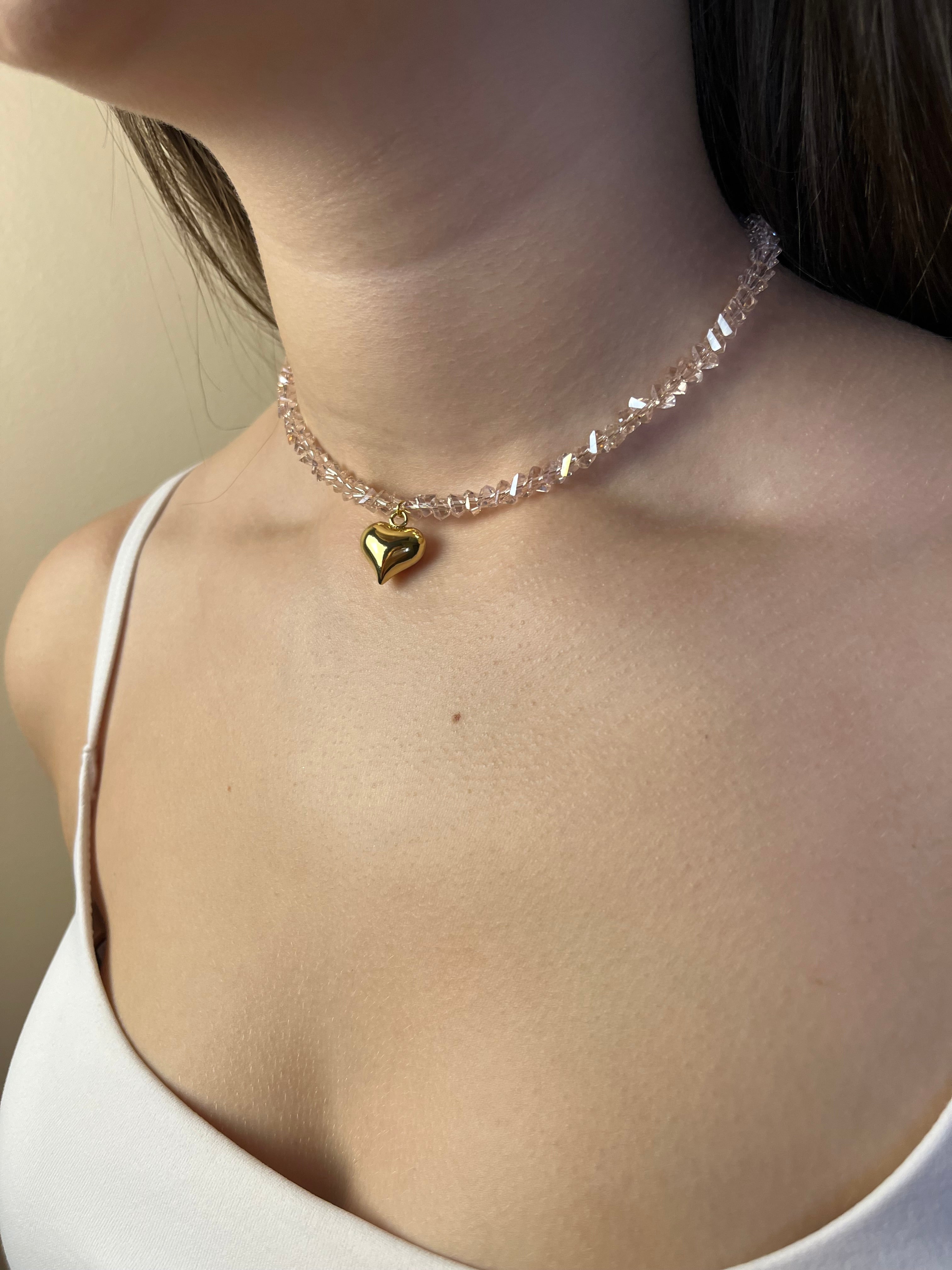 Heart Crystal Choker Necklace – 18K Gold Plated
