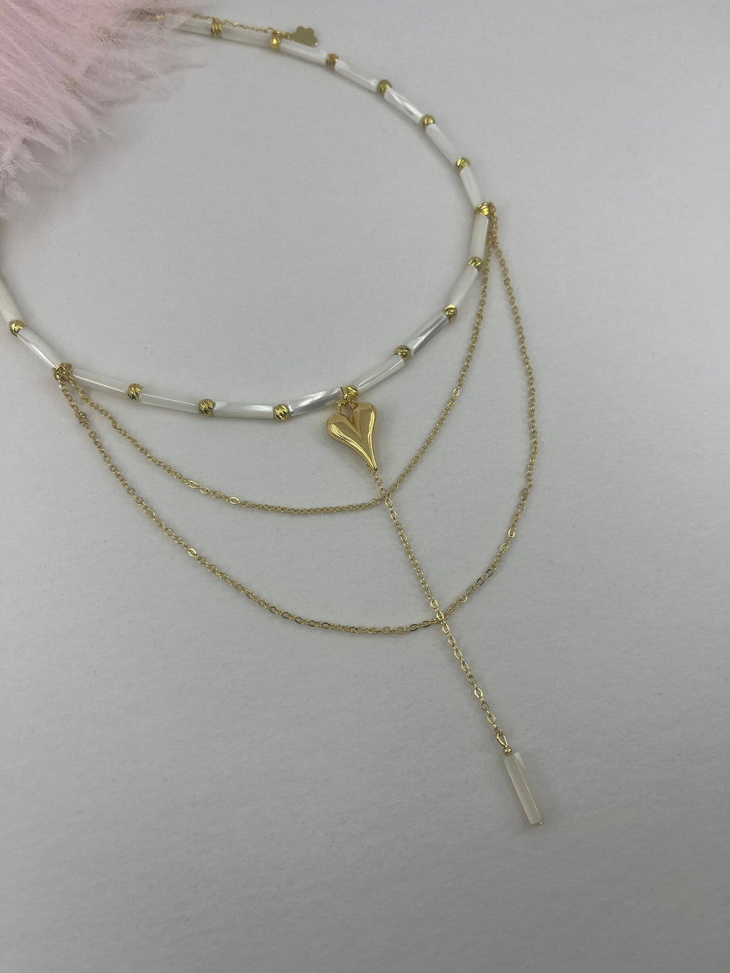 Layered Natural Trochus Shell Heart Necklace, 18K Gold-Plated