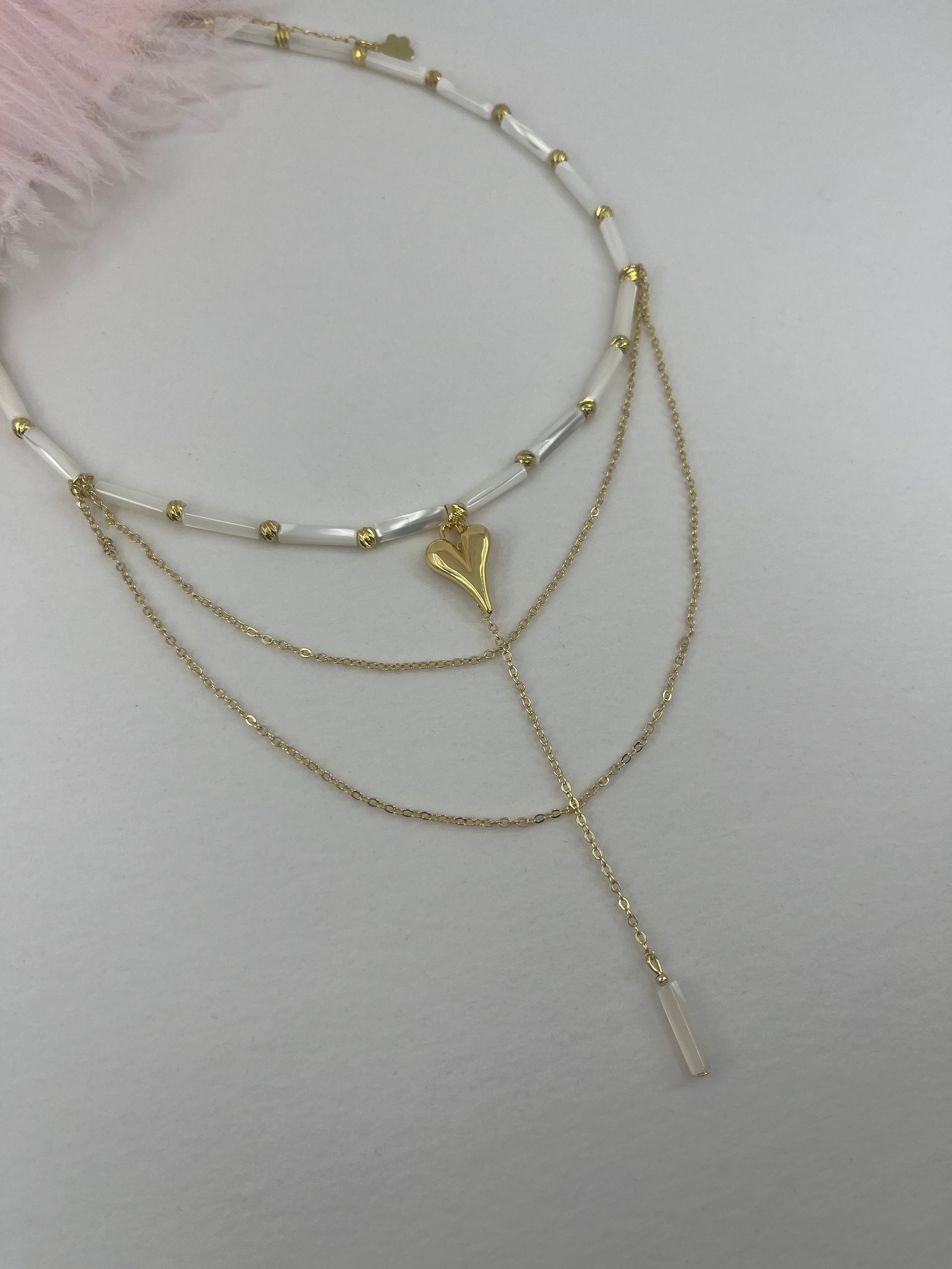 Layered Natural Trochus Shell Heart Necklace, 18K Gold-Plated