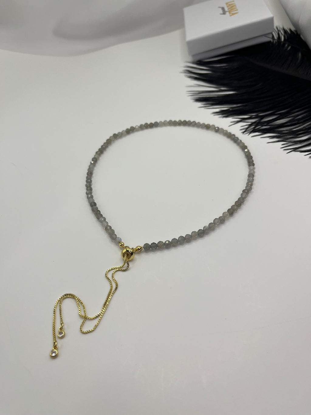 Labradorite Slider Y-Necklace, 18k gold plated