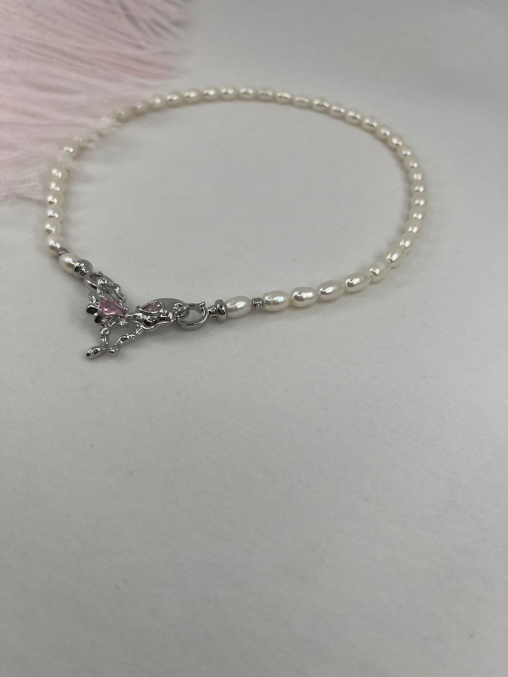 Natural Pearl Necklace with butterfly Clasp