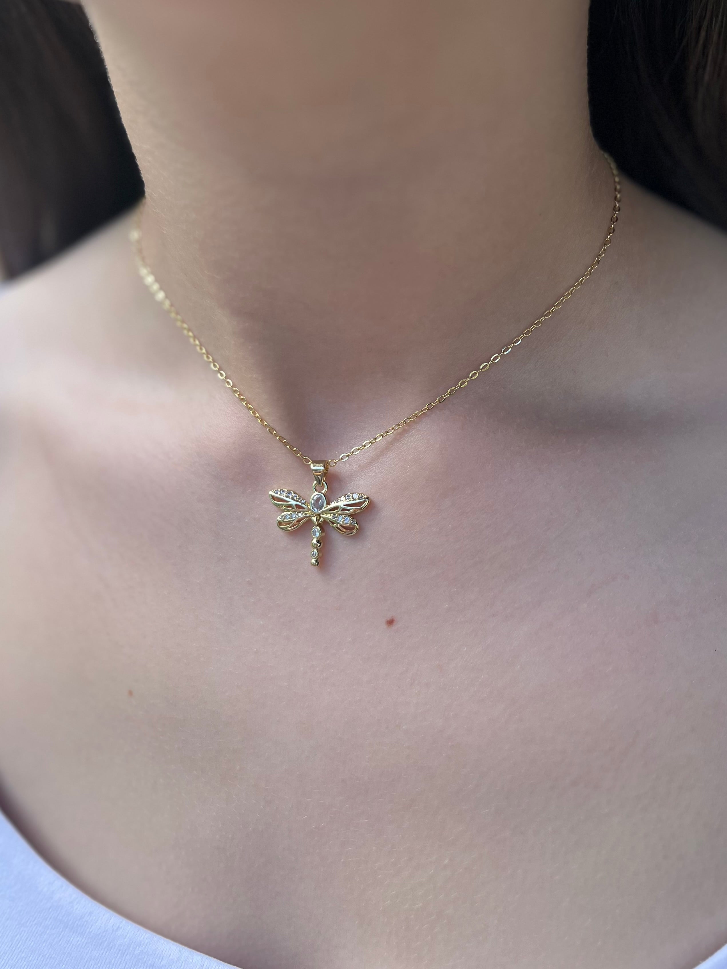Dragonfly Choker Necklace, Real 18K Gold Plated