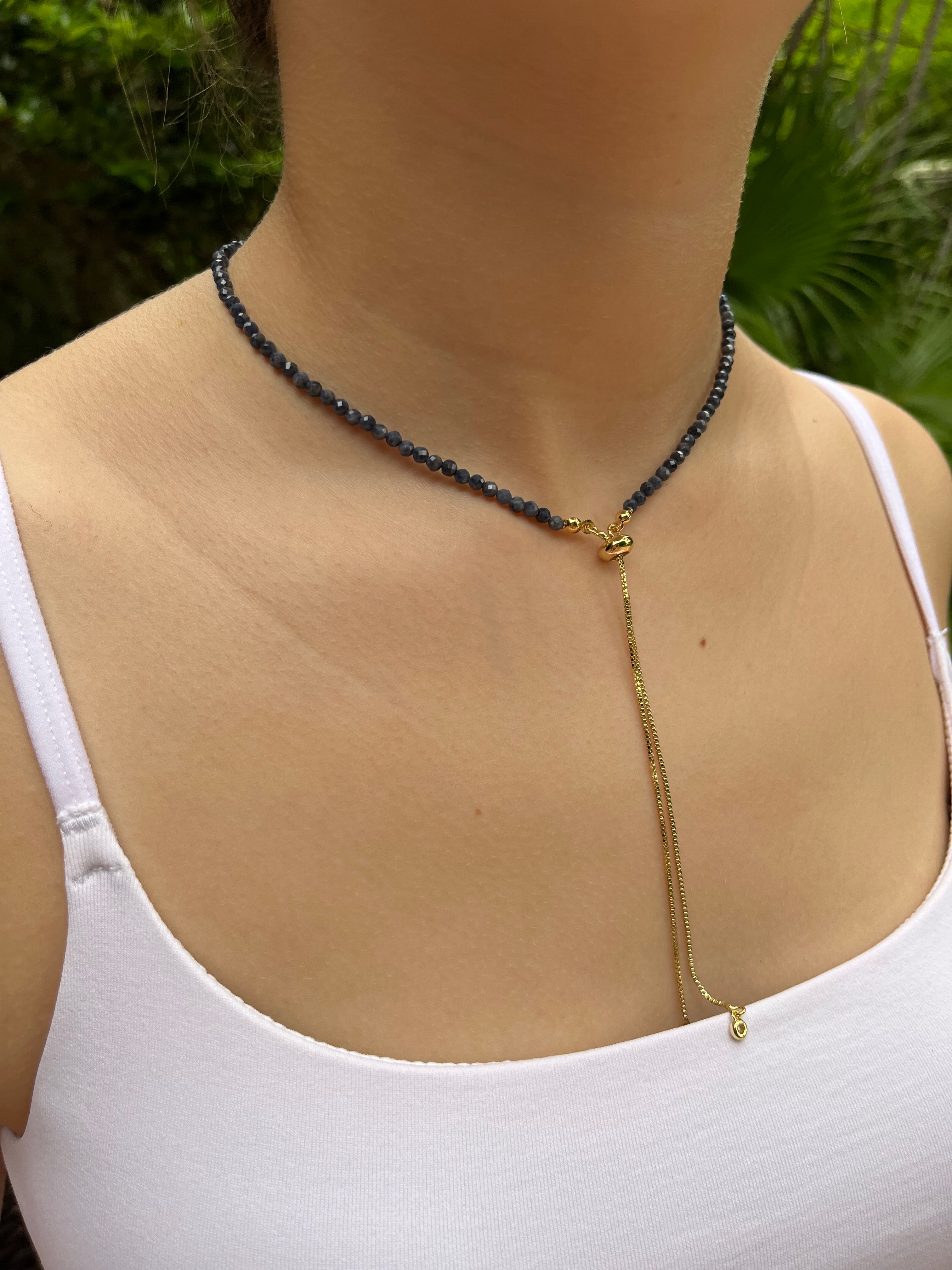 Sapphire Slider Y-Necklace, 18k gold plated