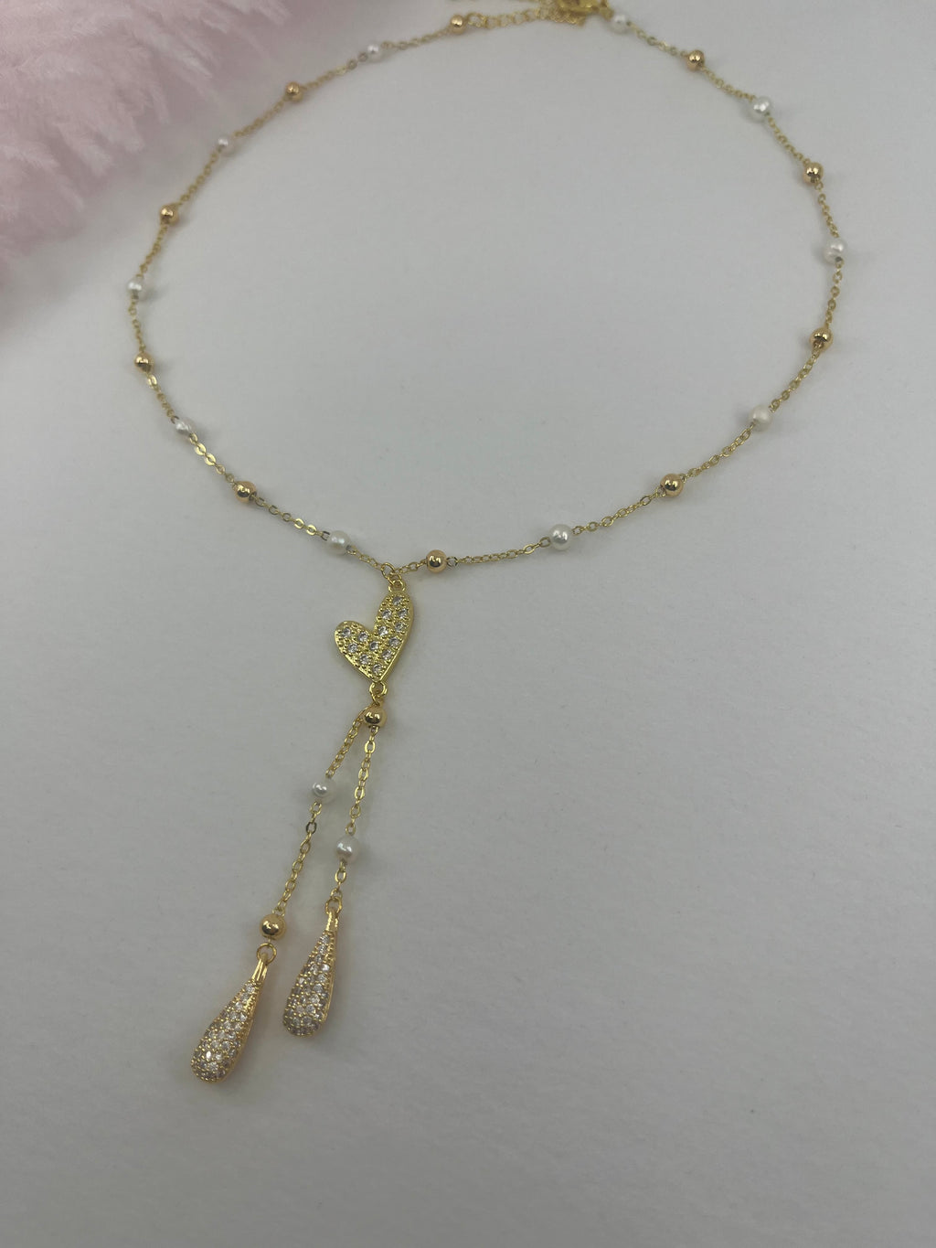 Natural Pearl Y-Necklace, 18k gold plated