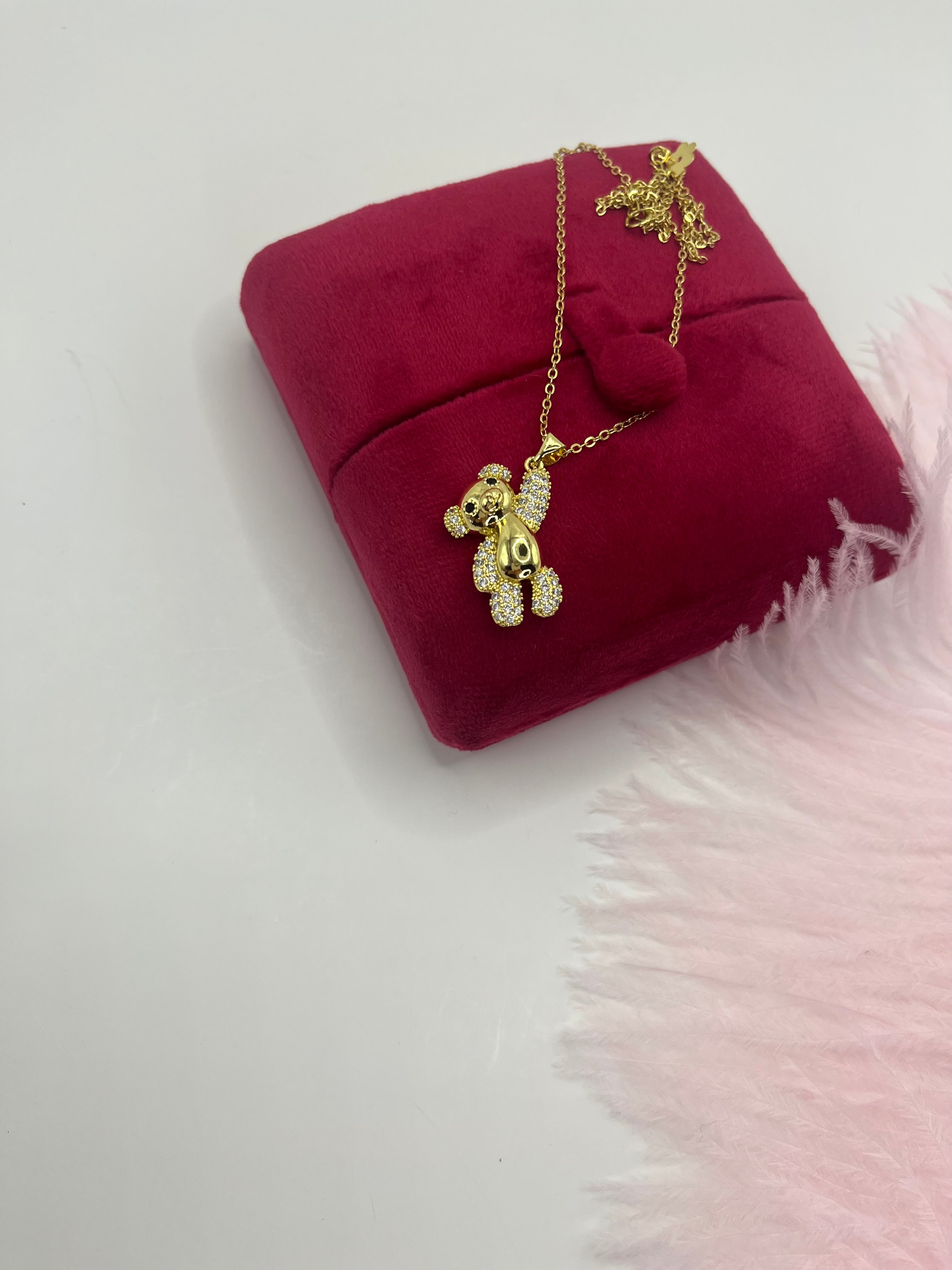 Teddy Bear Necklace, pendant  Real 16K Gold Plated
