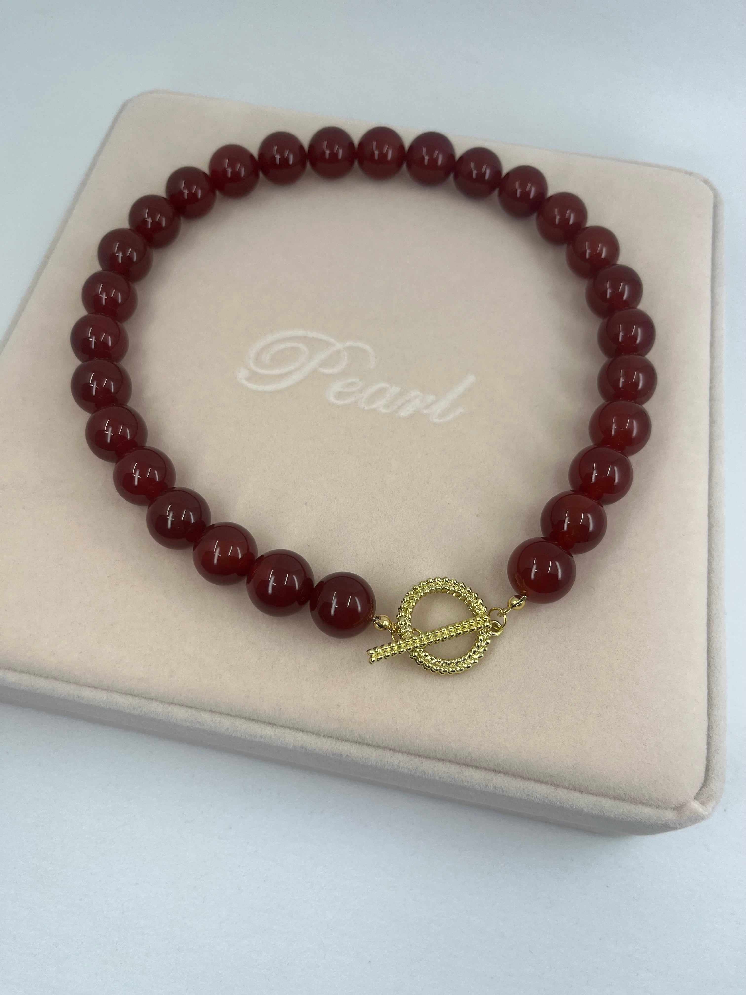 Natural Carnelian Necklace, 18K Gold Plated Clasp