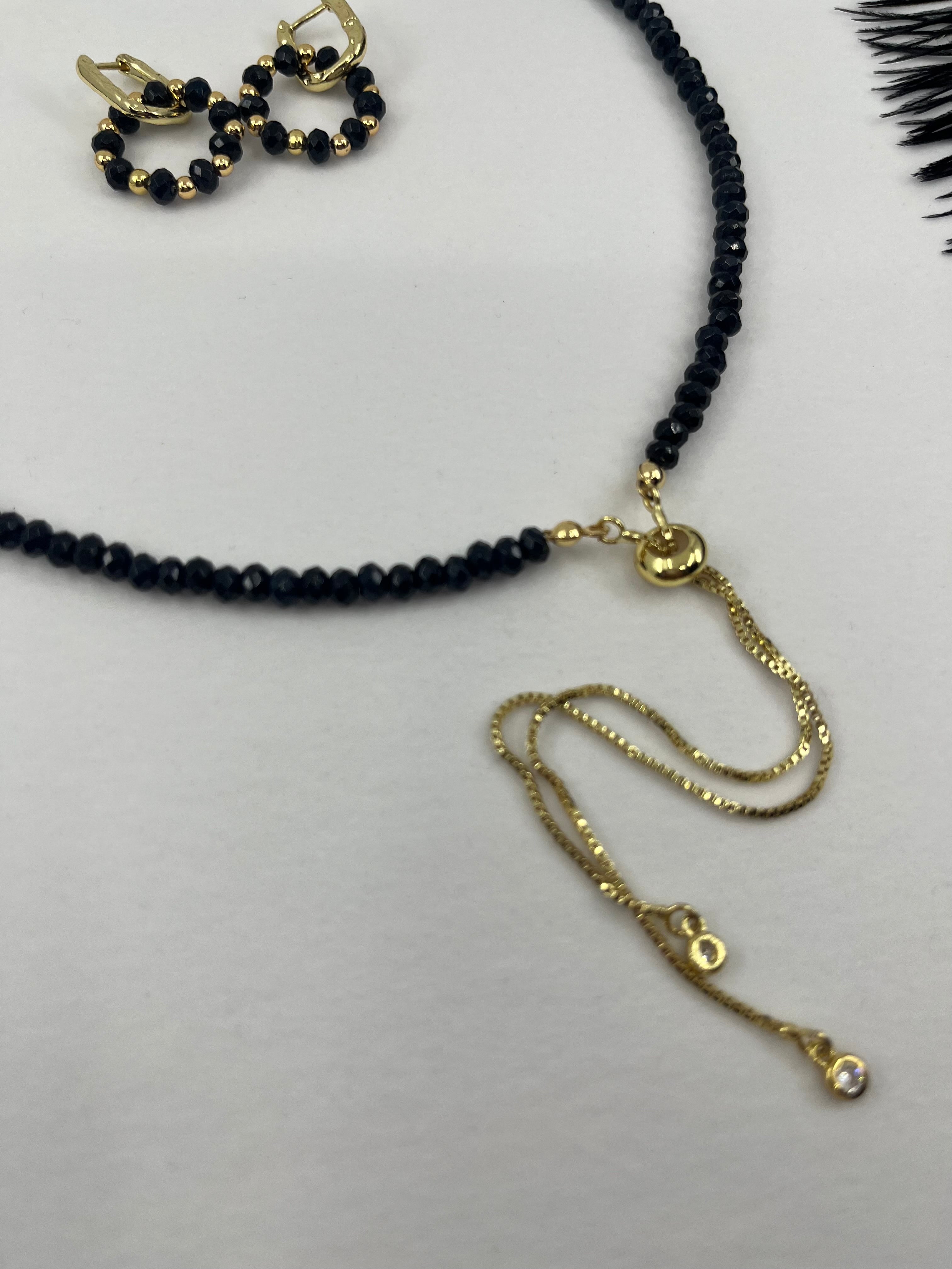 Set: Natural Malaysia Jade Y-Necklace & Earrings, Dark Blue
