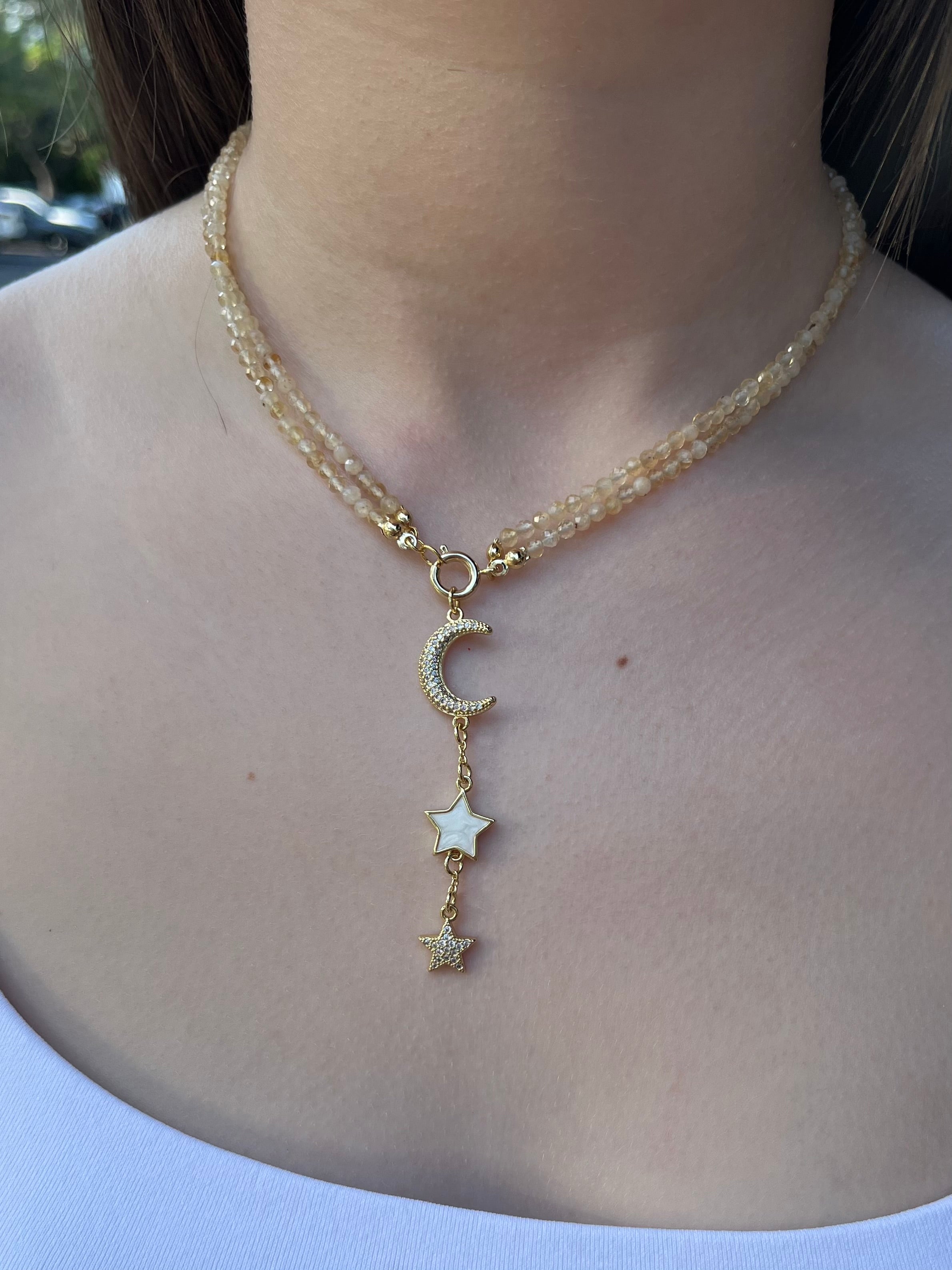 Citrine Y-Necklace, 18k gold plated