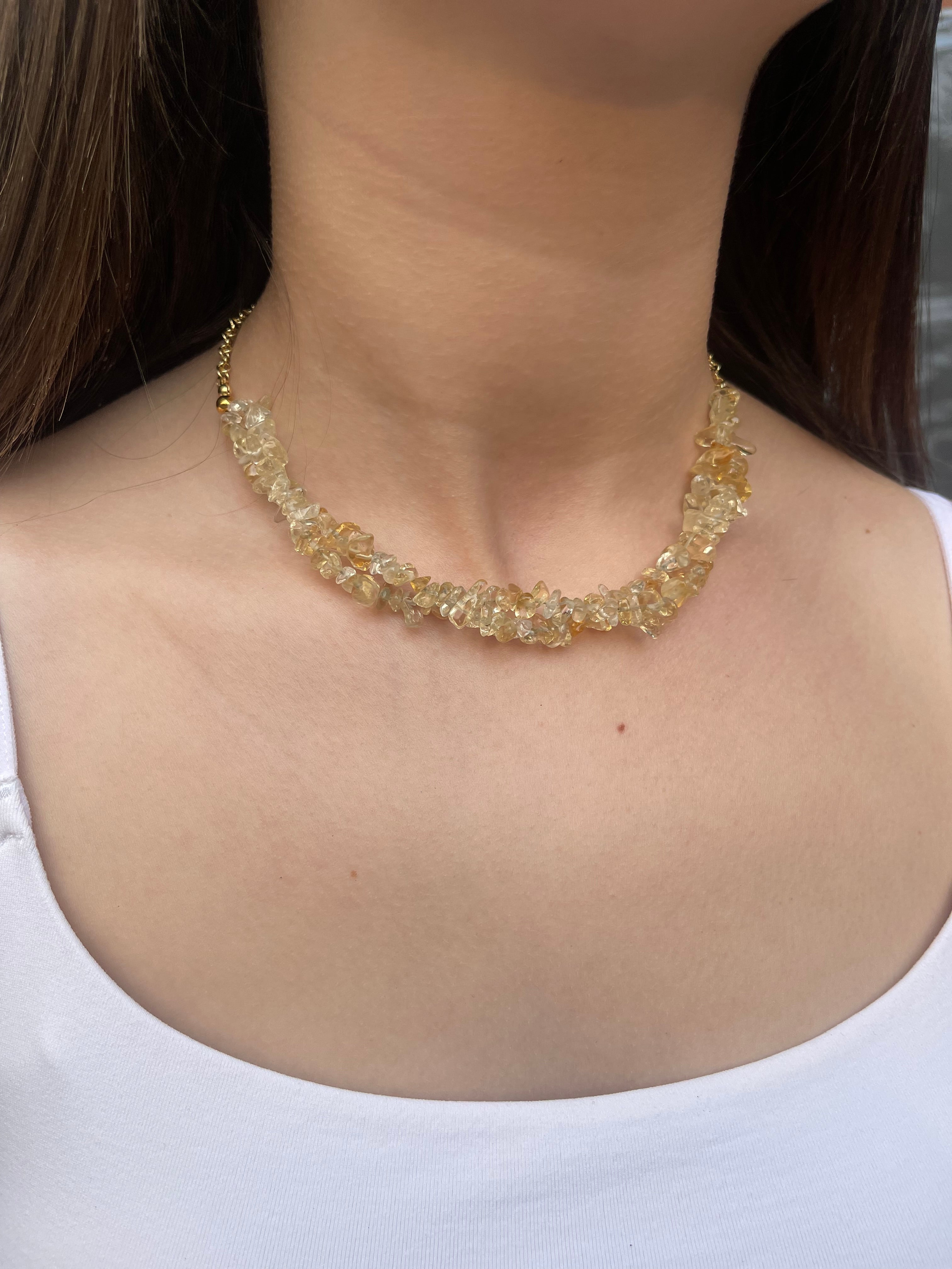 Natural Citrine Necklace, 18k gold plated