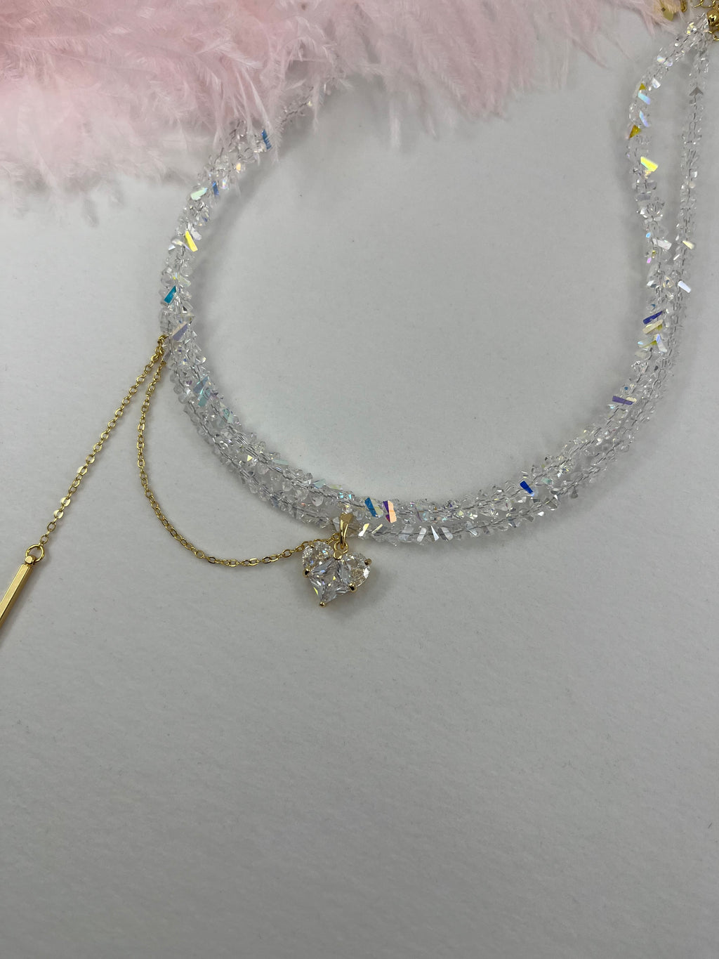 Set: Heart Crystal Choker Necklace and Earrings – 18K Gold Plated, Cubic Zirconia, Nickel Free