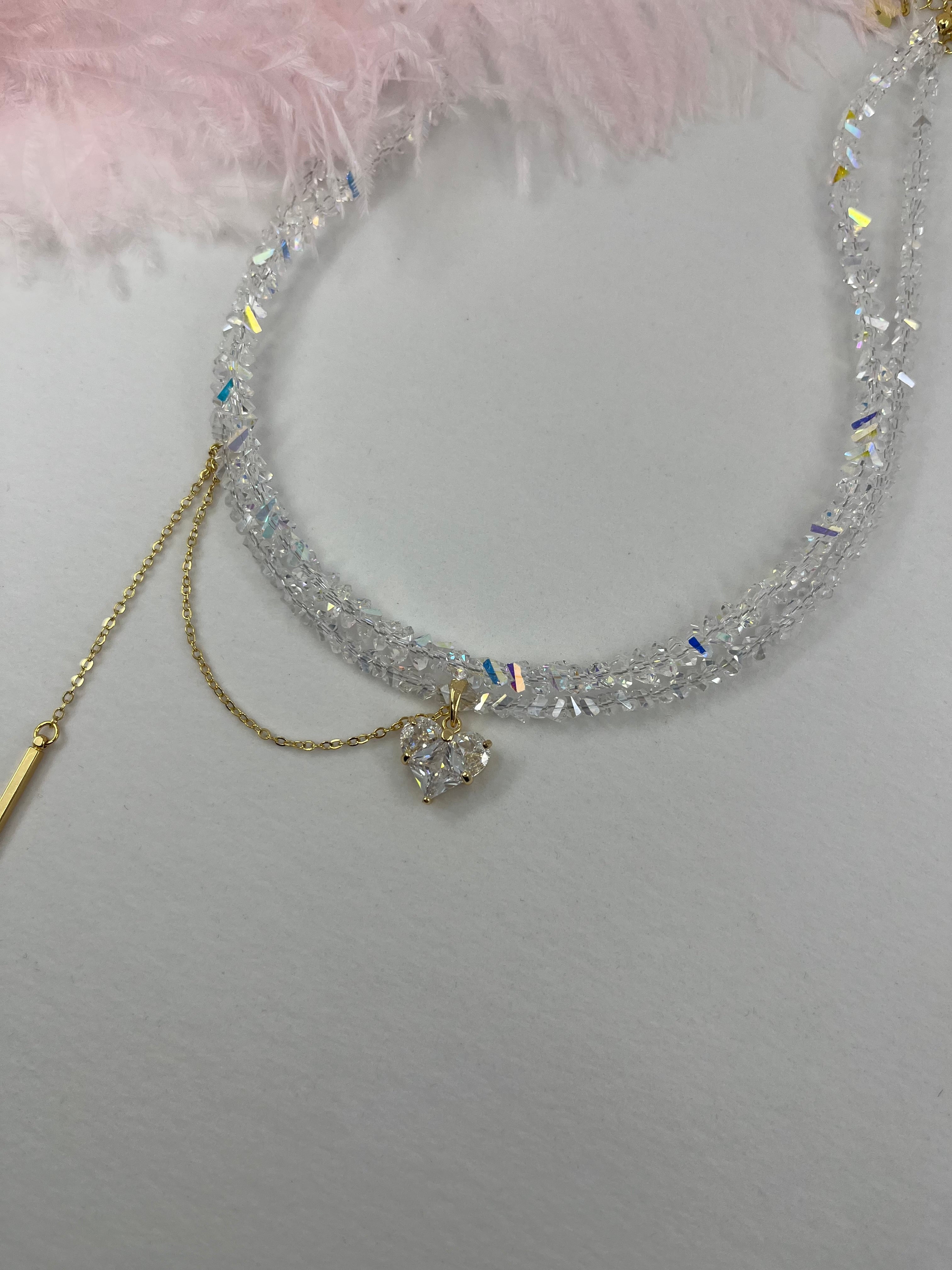 Set: Heart Crystal Choker Necklace and Earrings – 18K Gold Plated, Cubic Zirconia, Nickel Free