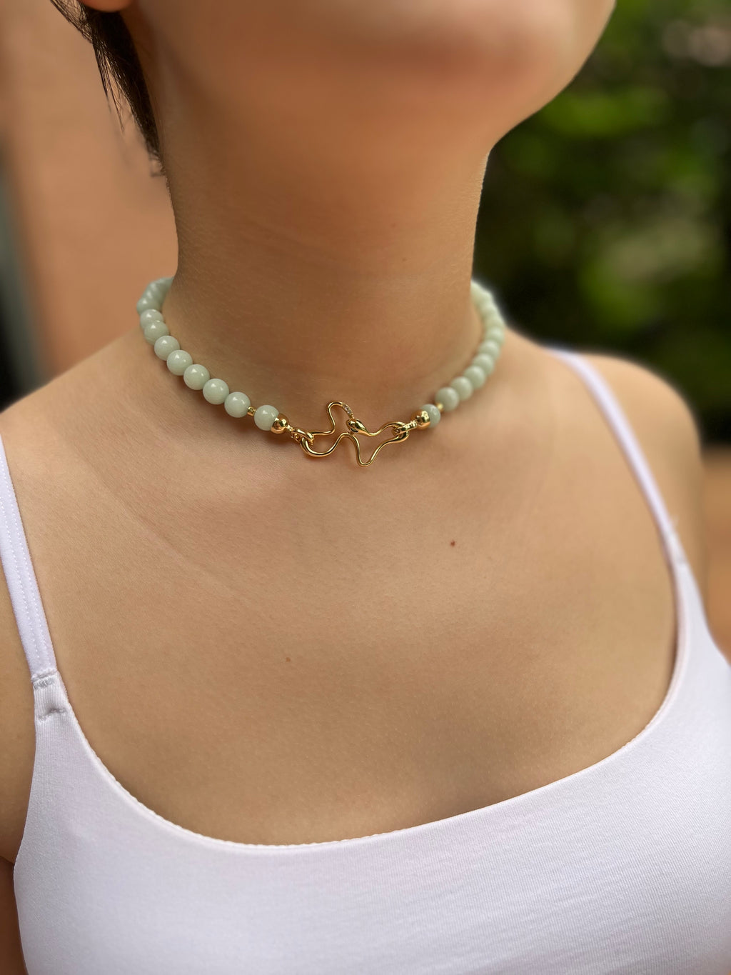 Natural Malaysia Jade Necklace with 18K Gold Snake Clasp