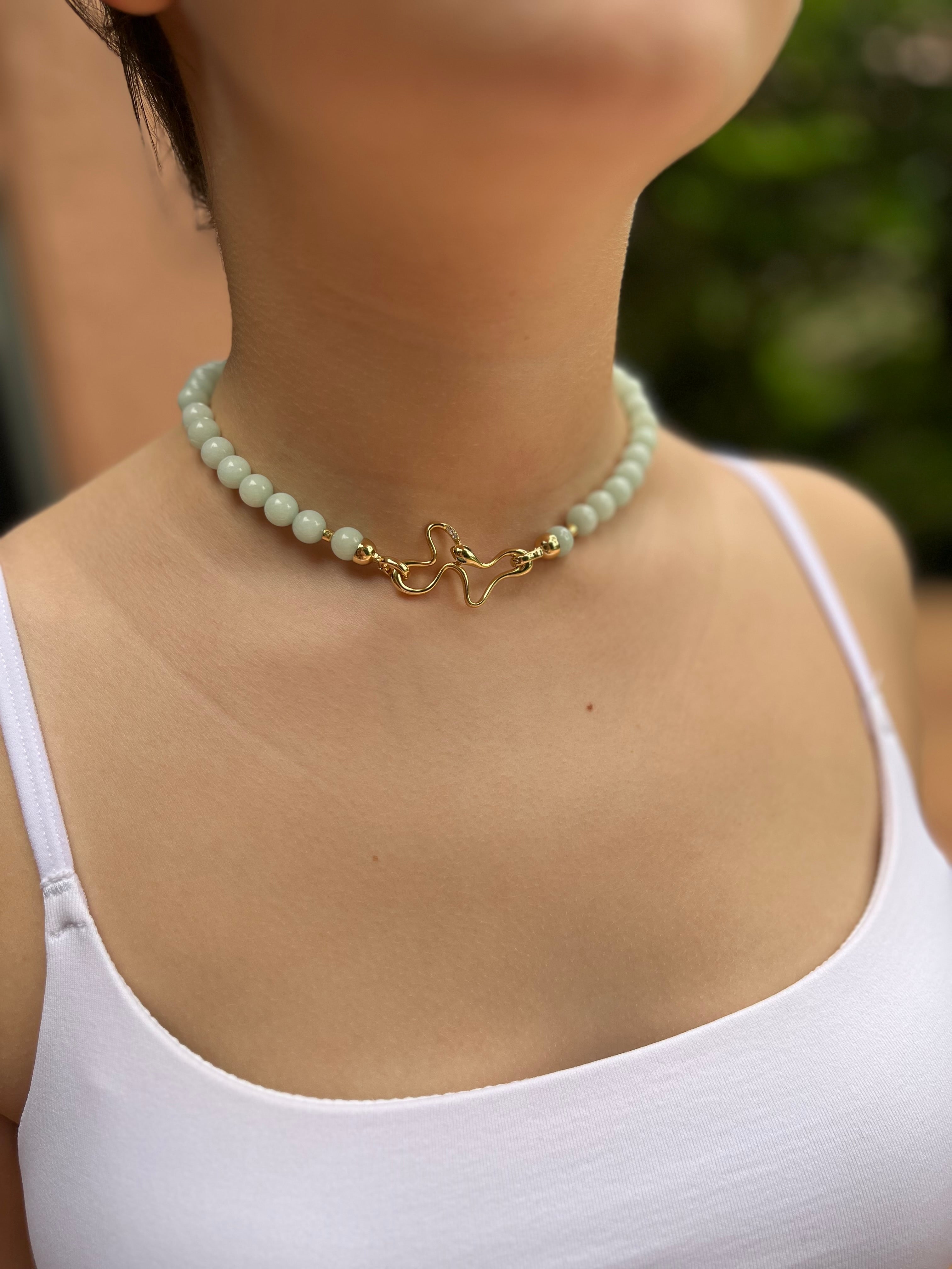 Natural Malaysia Jade Necklace with 18K Gold Snake Clasp