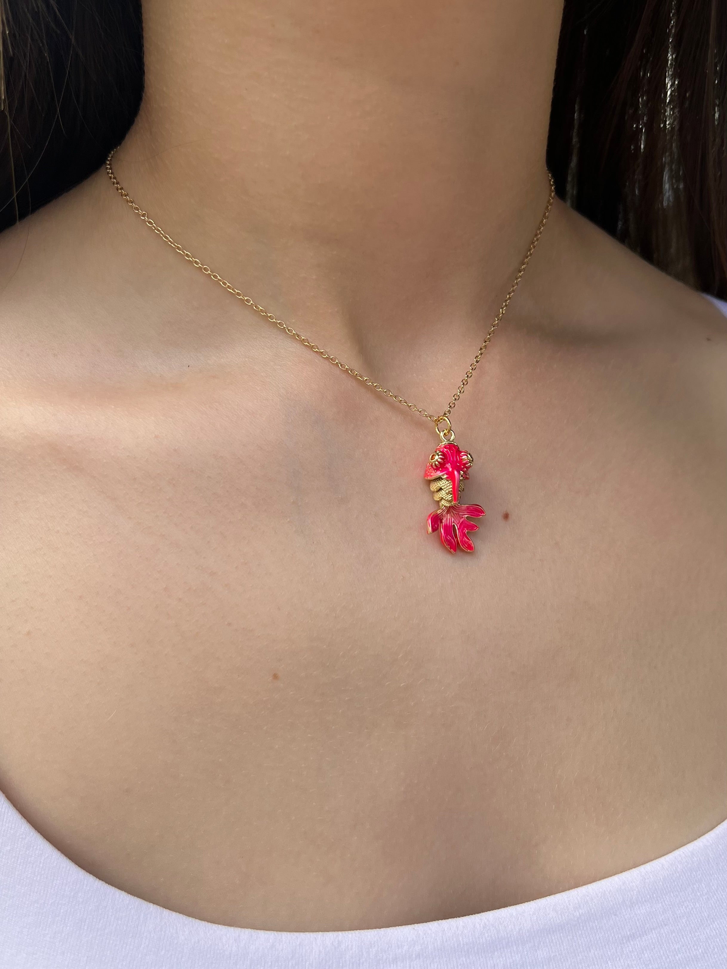 Fish enamel choker necklace, 18k gold plated