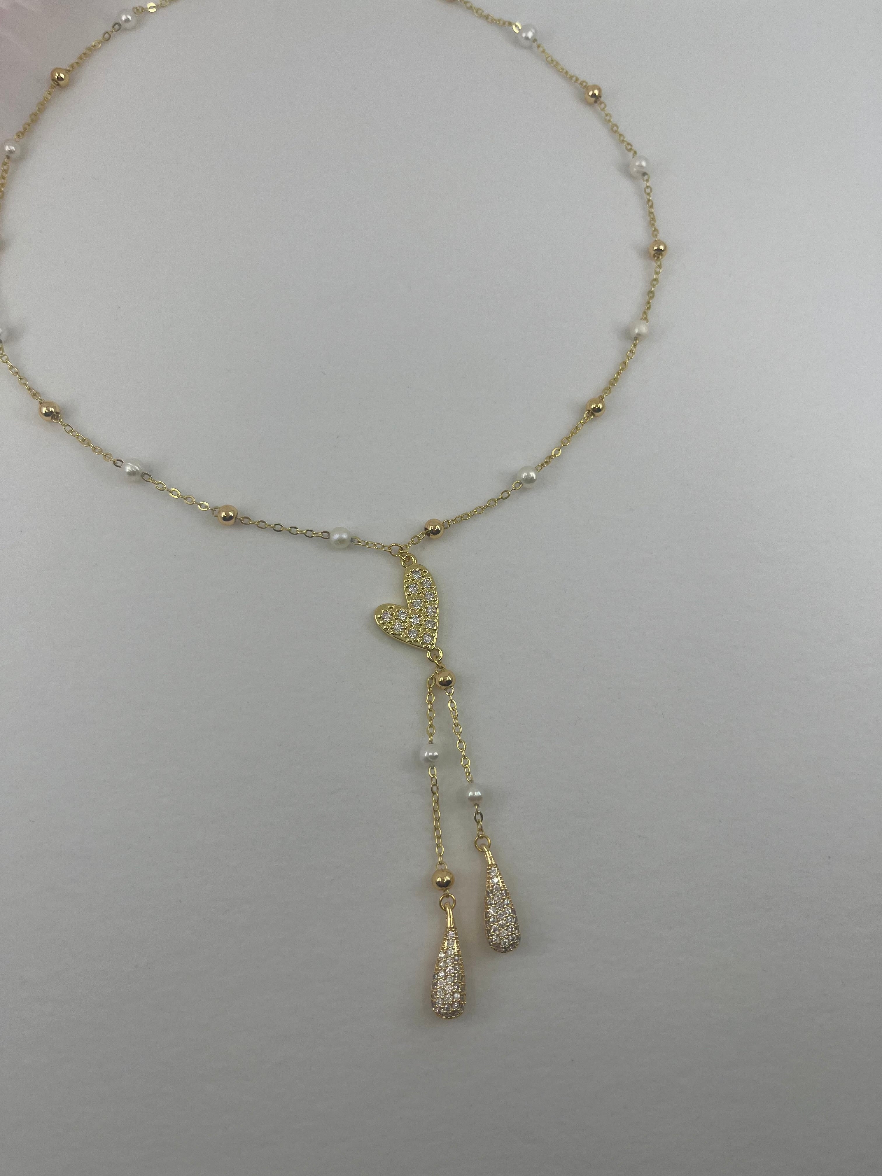 Natural Pearl Y-Necklace, 18k gold plated