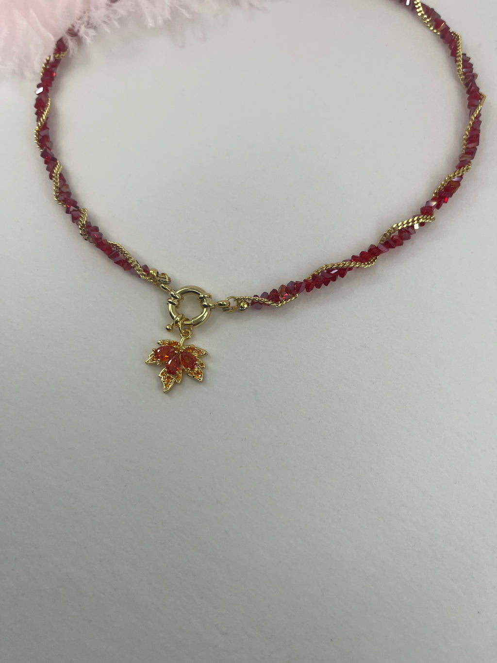 Crystal Red Necklace: 18K Gold Pendant Maple Leaf