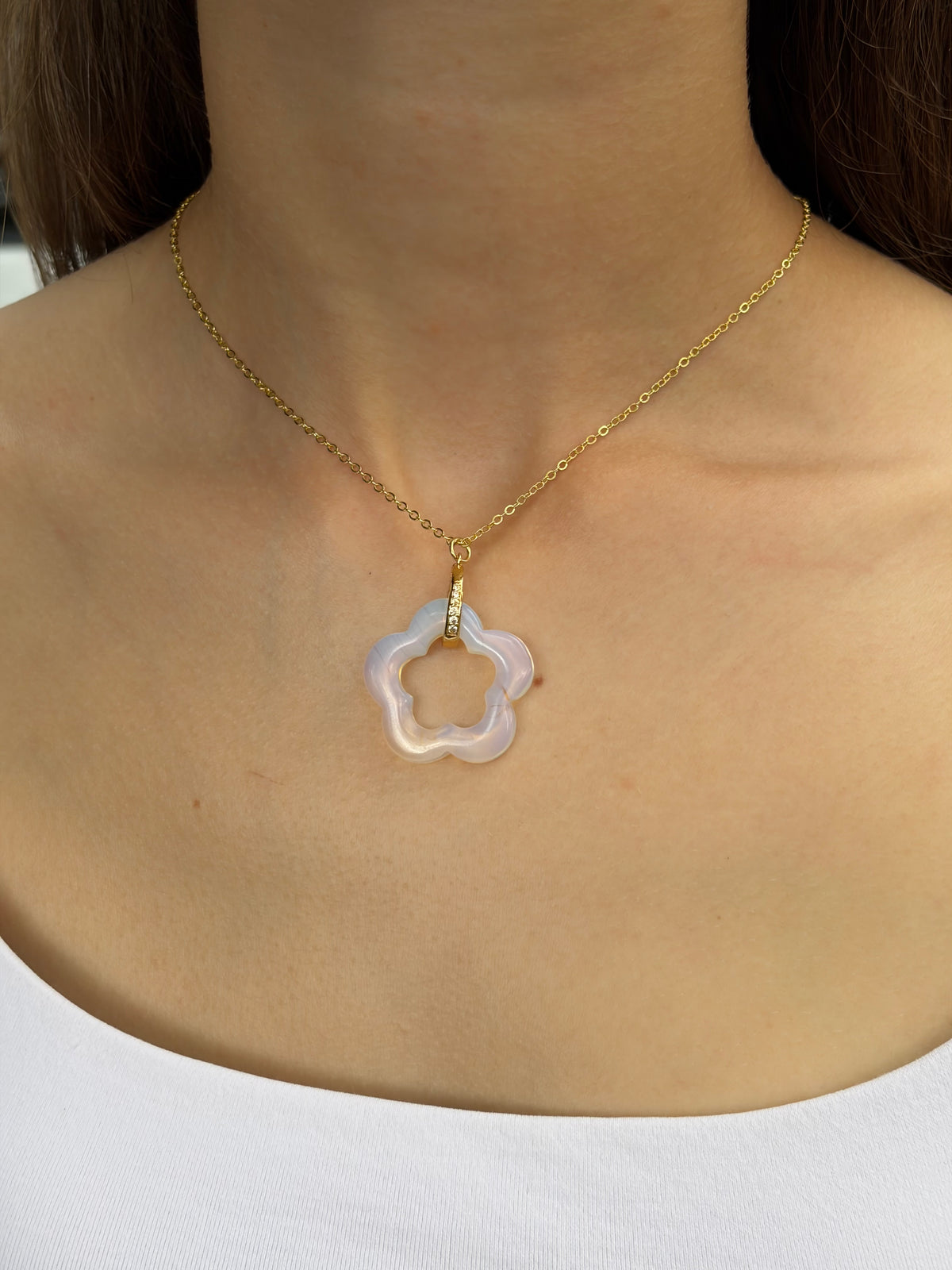 Opalite Flower Earrings and necklace,18K Gold Plated