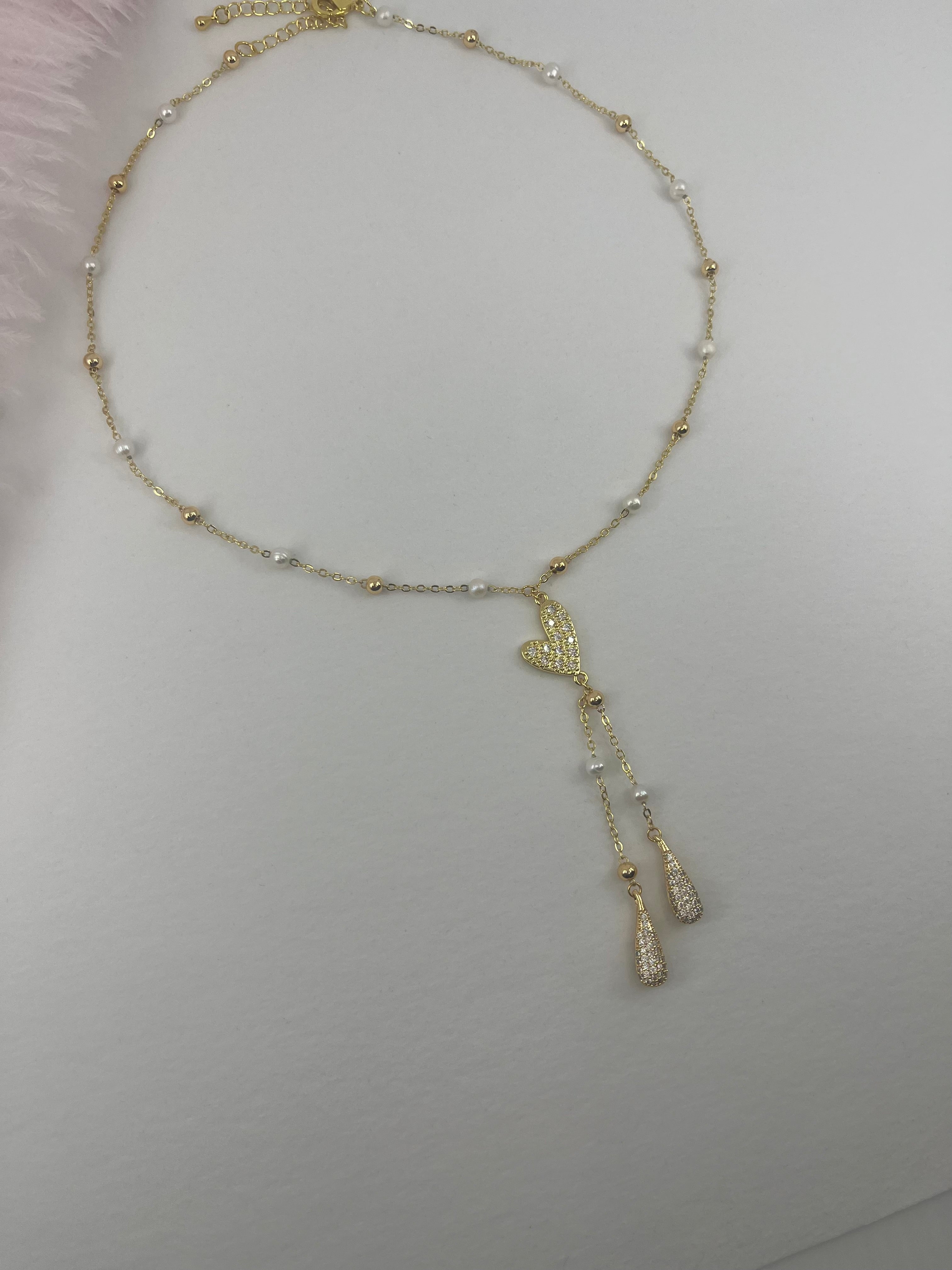 Natural Pearl Y-Necklace, 18k gold plated