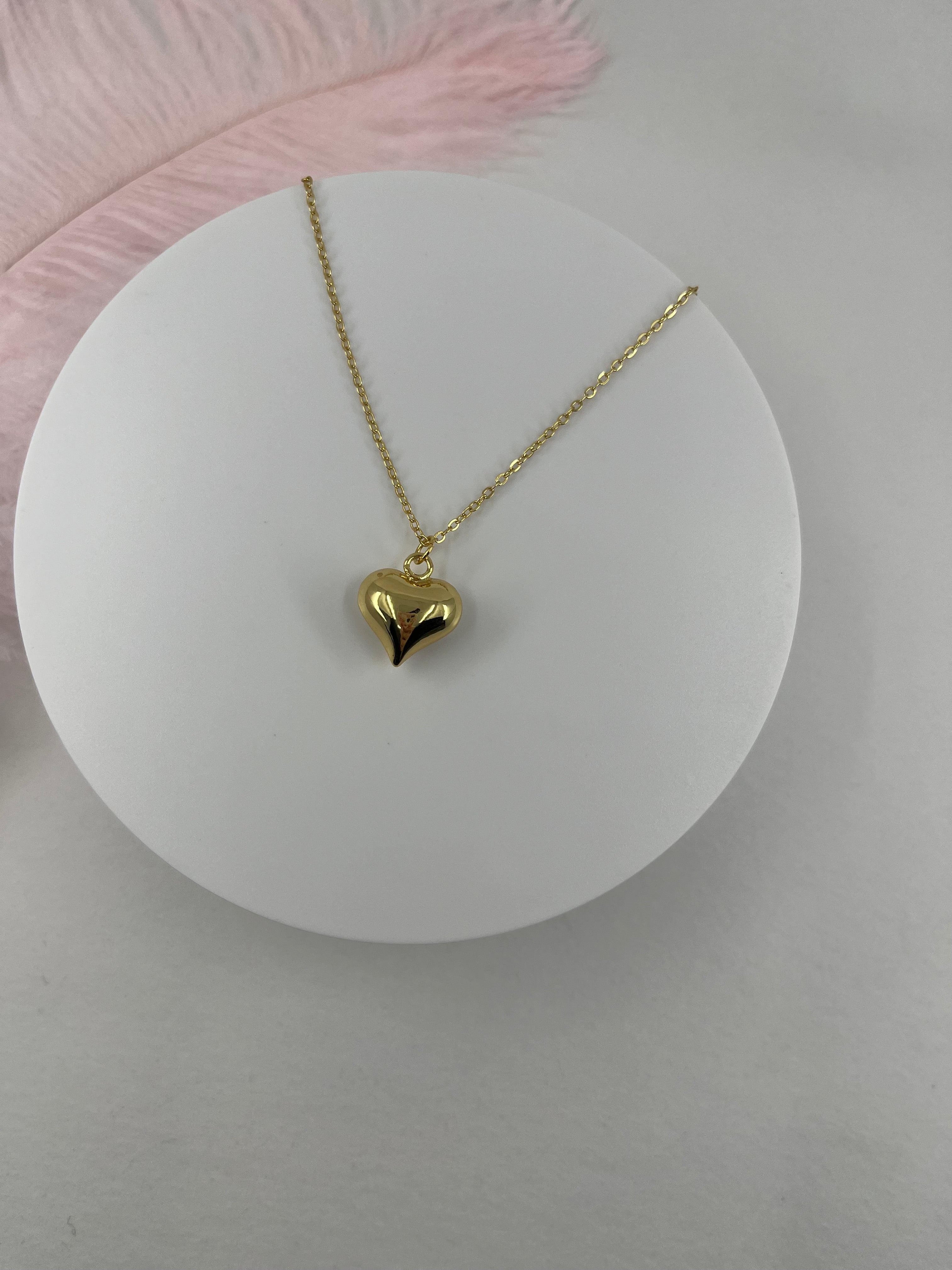 Gold Heart Necklace, Real 18K Gold Plated
