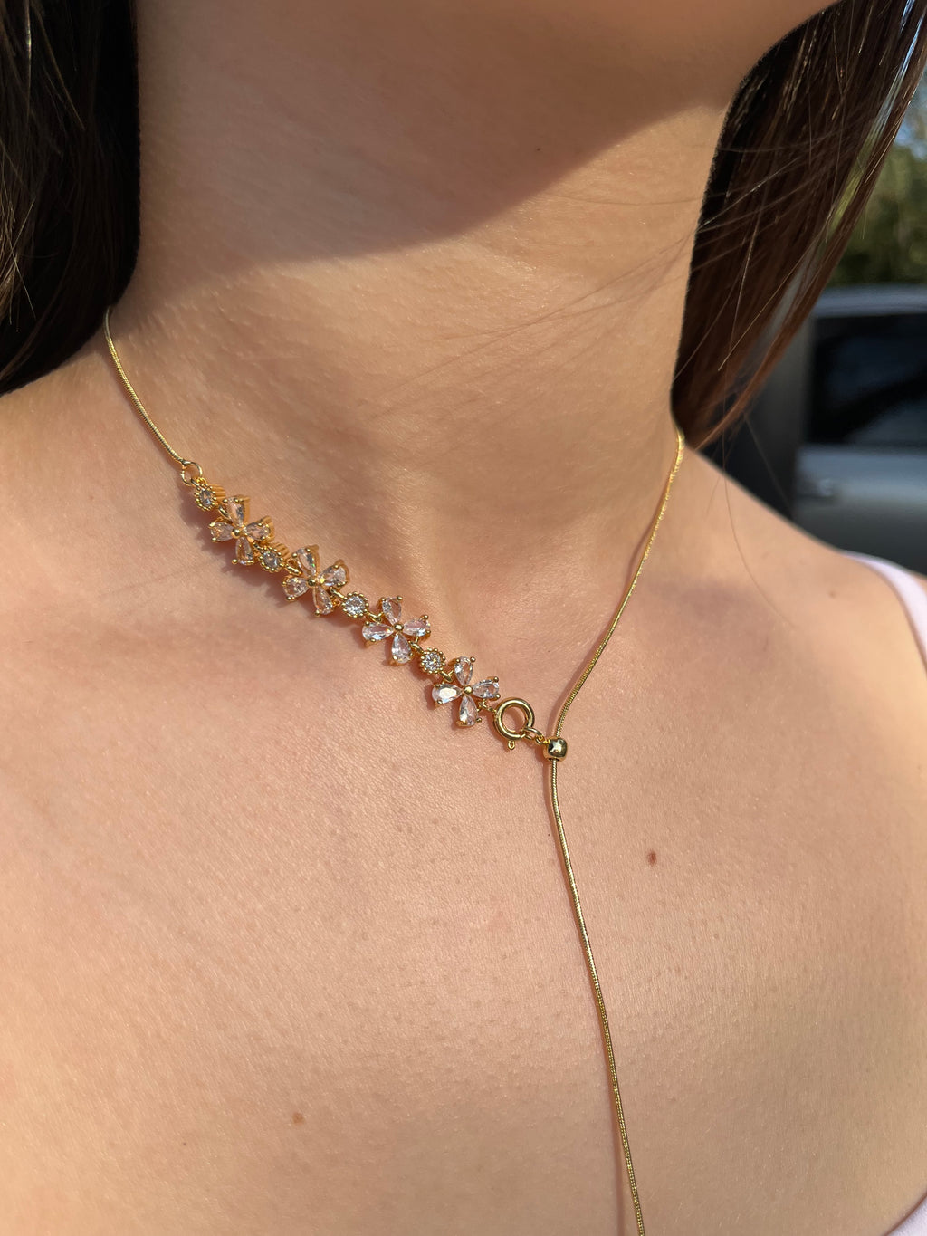 Baroque Pearl and zirconia Y-Necklace, 18k gold plated