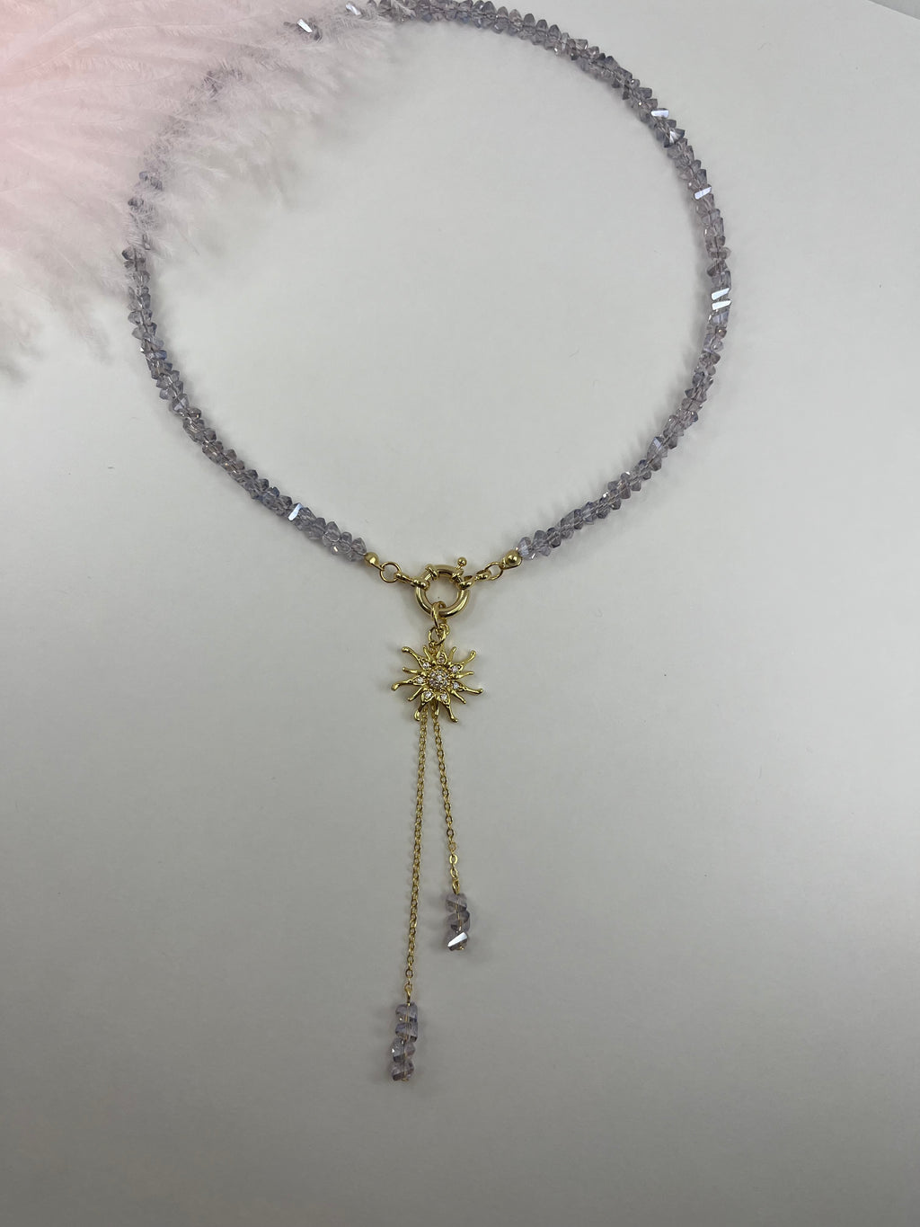Sun pendant Crystal Y-Necklace – 18K Gold Plated