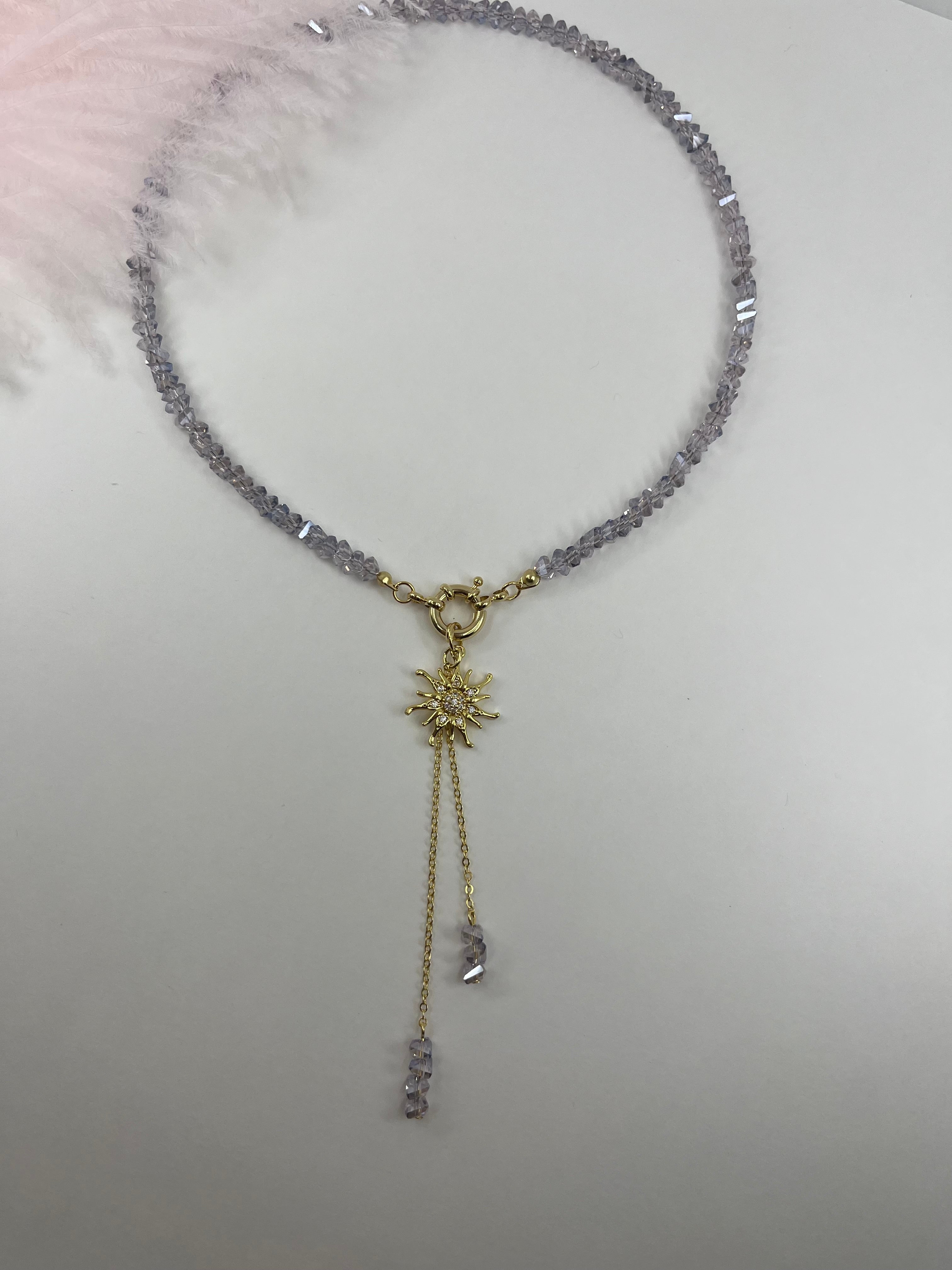 Sun pendant Crystal Y-Necklace – 18K Gold Plated