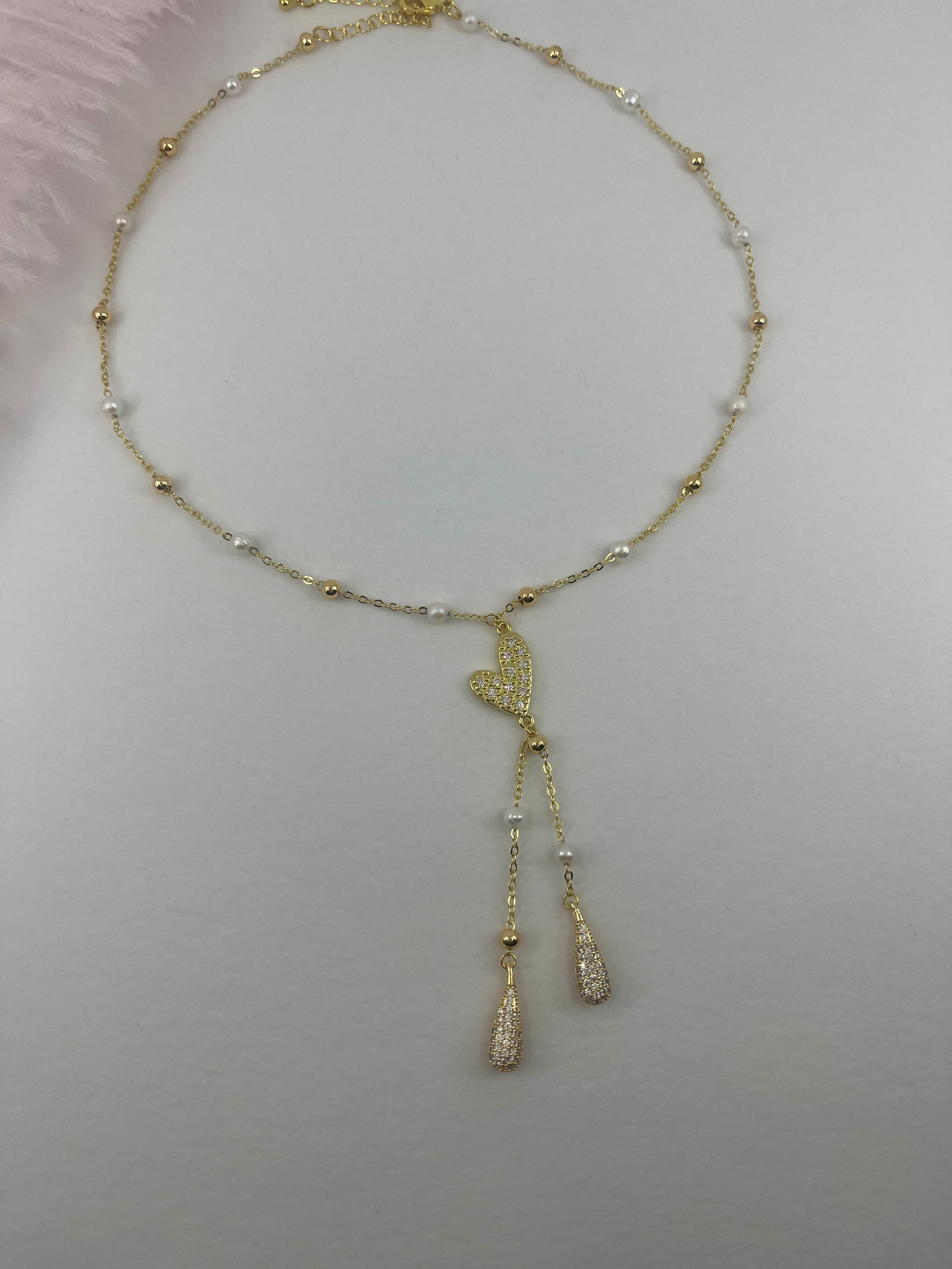 Natural Pearl Y-Necklace, 18k gold plated