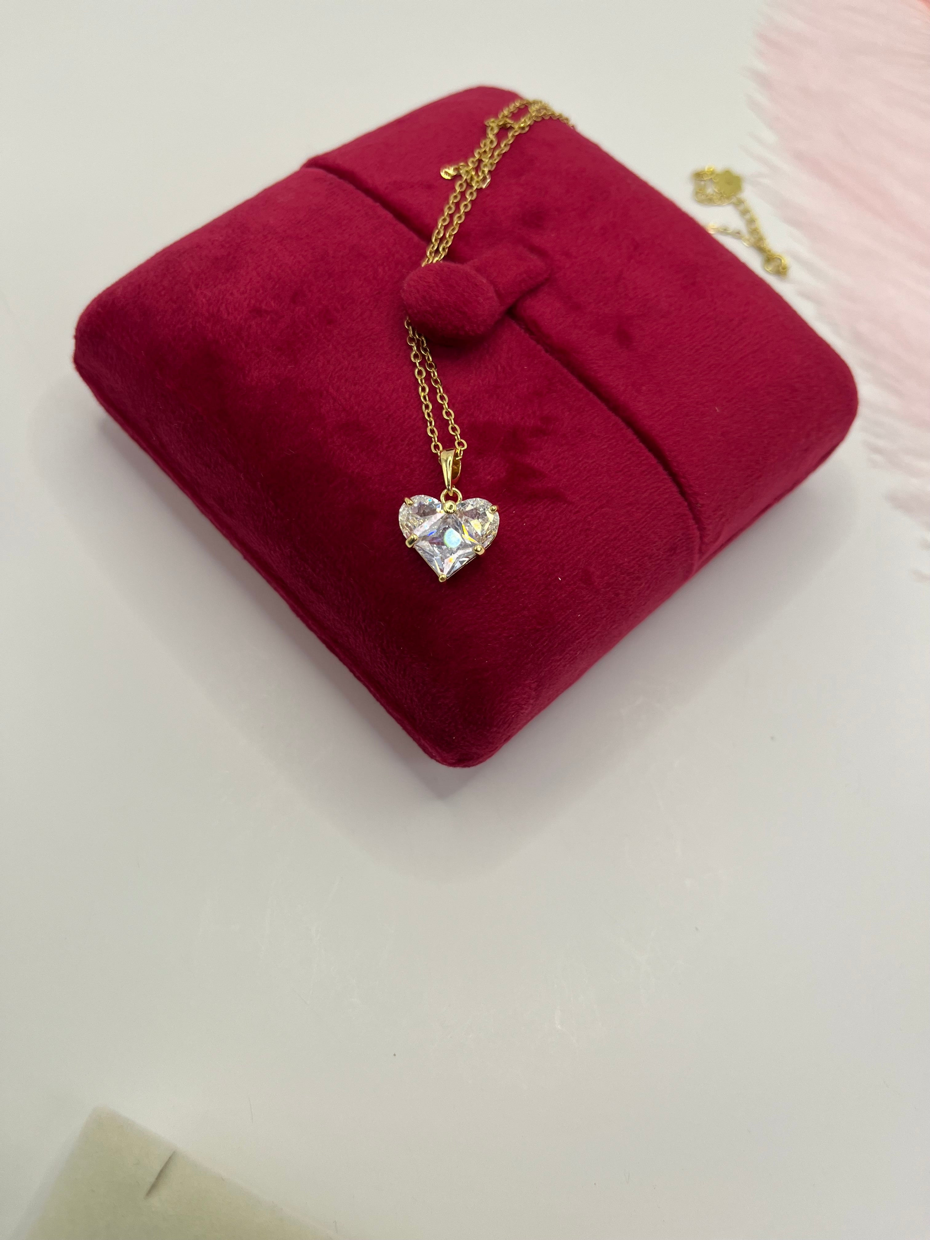 Heart Zirconia Necklace, Real 18K Gold Plated