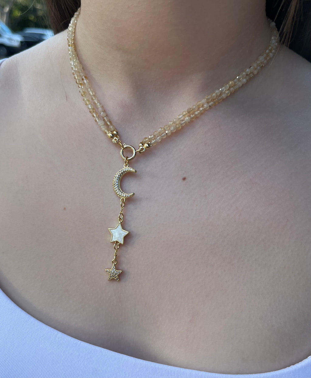 Citrine Y-Necklace, 18k gold plated