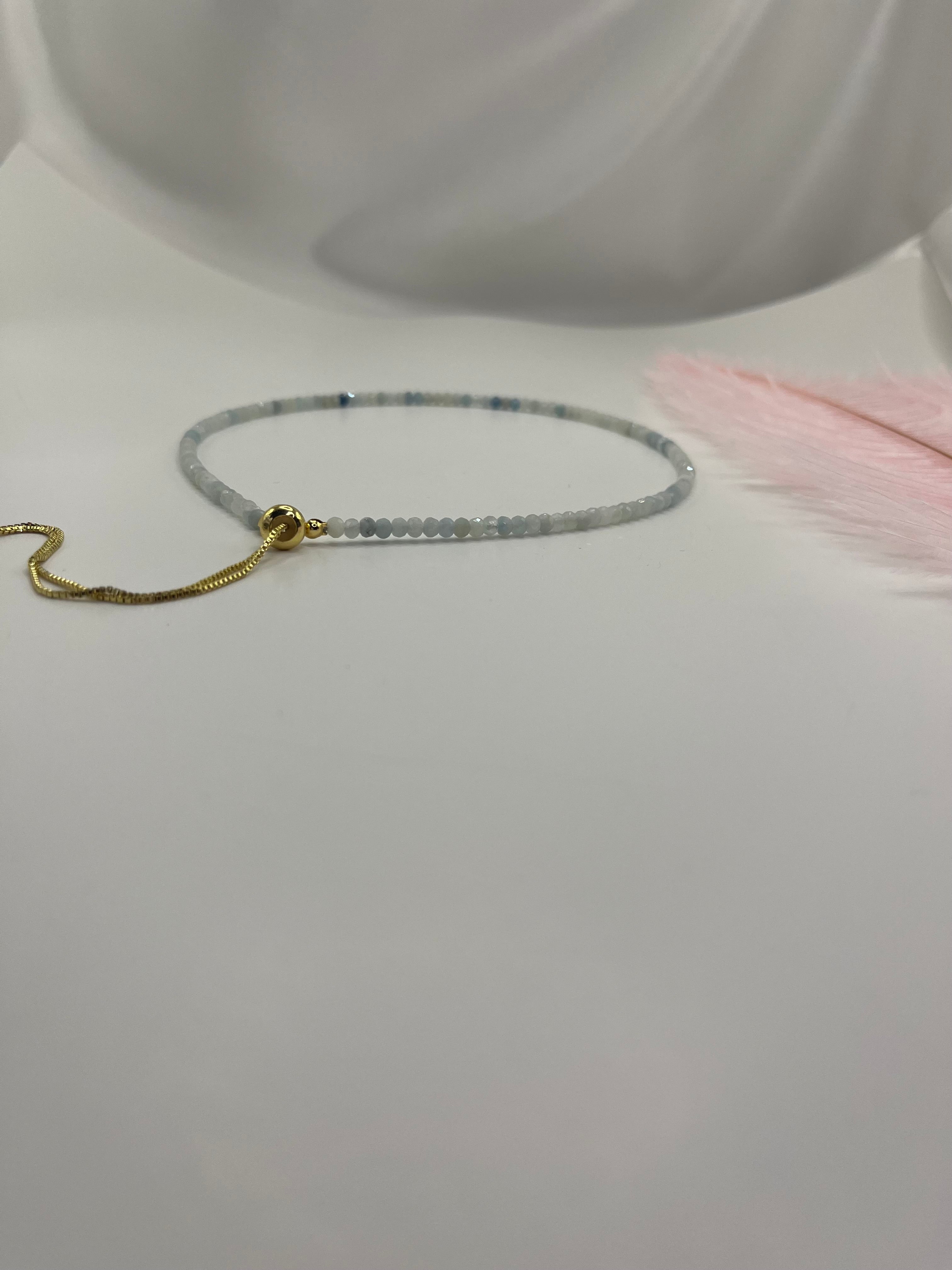 Aquamarine Slider Y-Necklace, 18k gold plated