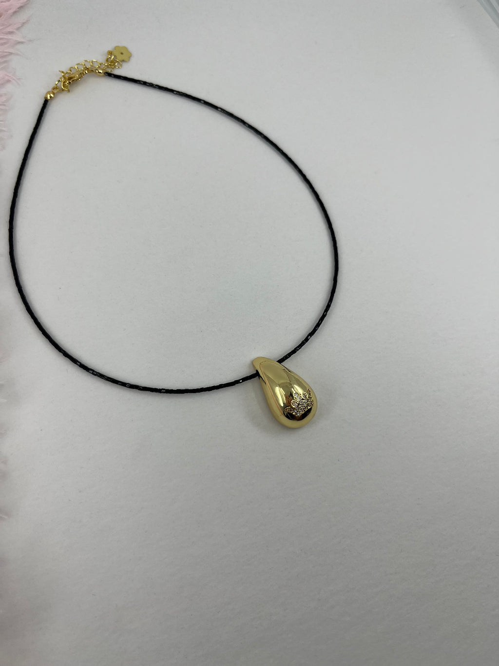 Black beaded choker with gold teardrop crown pendants: 18K Gold Plated