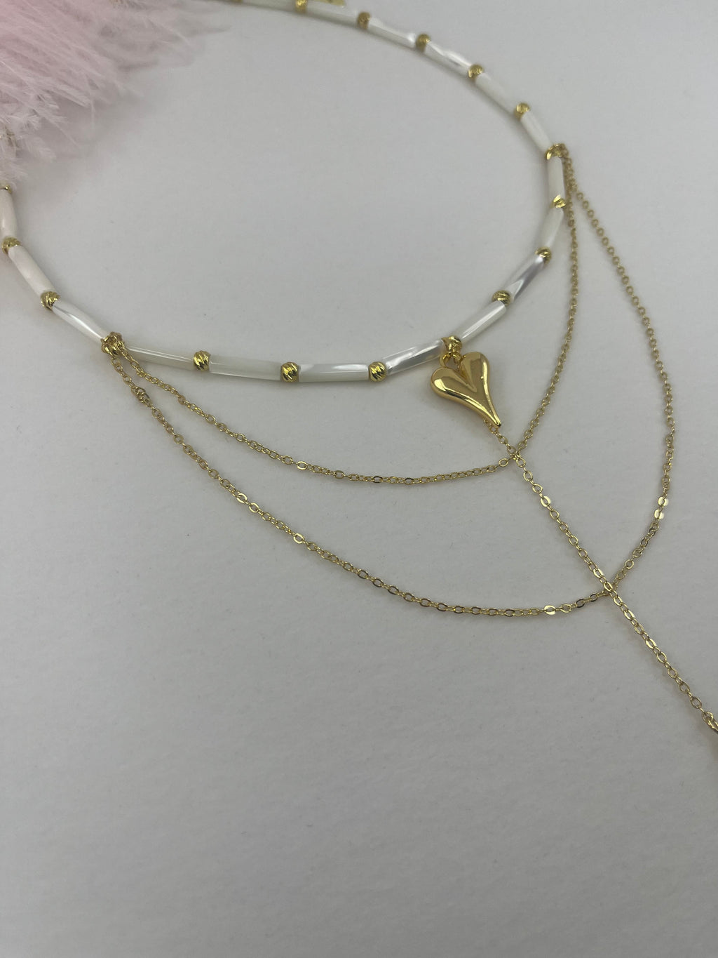 Layered Natural Trochus Shell Heart Necklace, 18K Gold-Plated